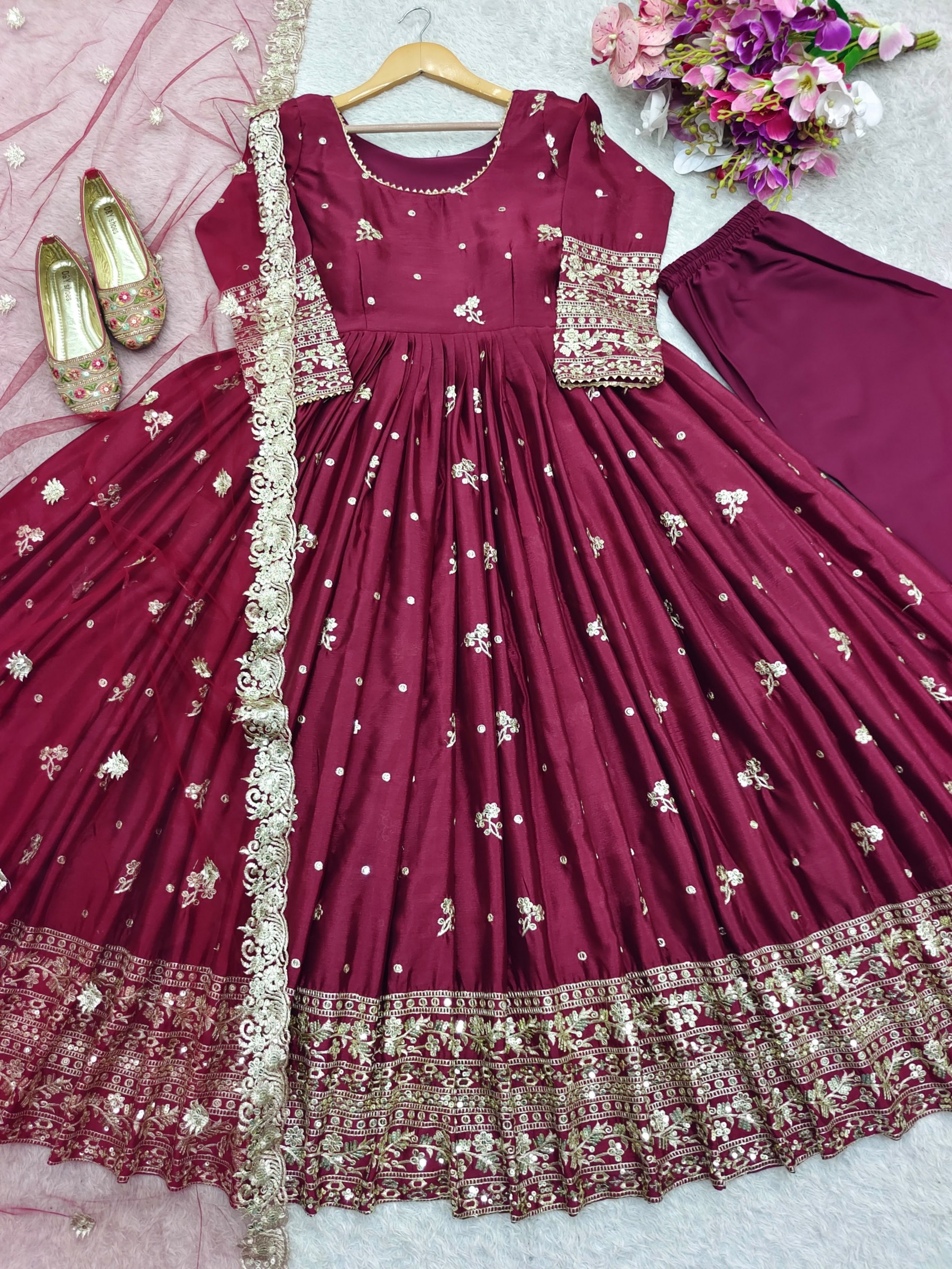 FD-131 | Pure Chinon Silk 5 MM Sequins Designer Gown