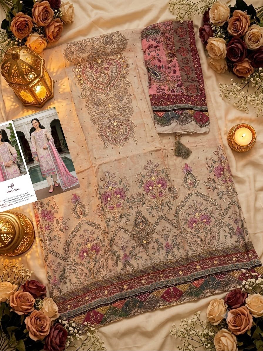 AMRUTVELA | AT-305 | Viscose Maslin Aari Hand Work Collection