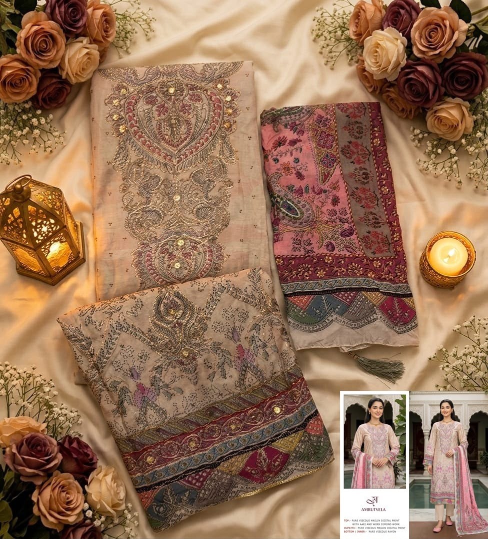 AMRUTVELA | AT-305 | Viscose Maslin Aari Hand Work Collection