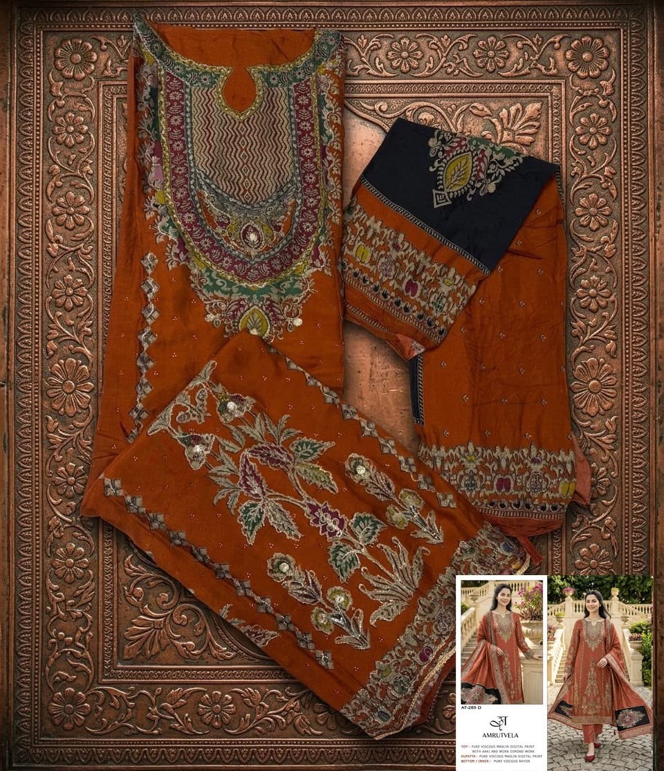 AMRUTVELA | AT-285 D | Viscose Maslin Aari Hand Work Collection
