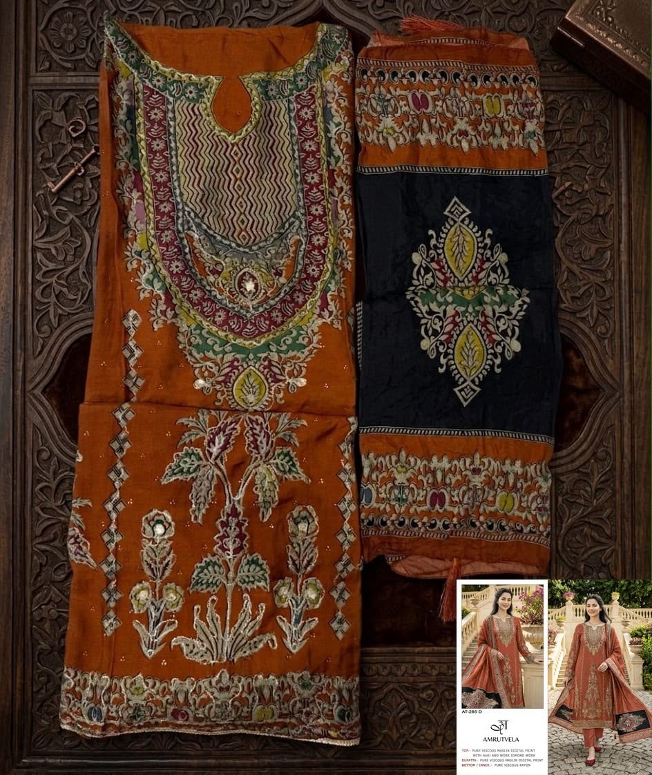 AMRUTVELA | AT-285 D | Viscose Maslin Aari Hand Work Collection