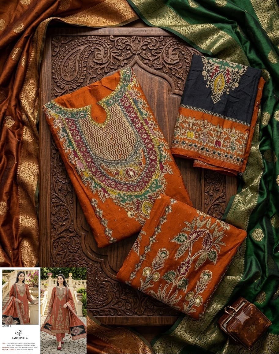 AMRUTVELA | AT-285 D | Viscose Maslin Aari Hand Work Collection