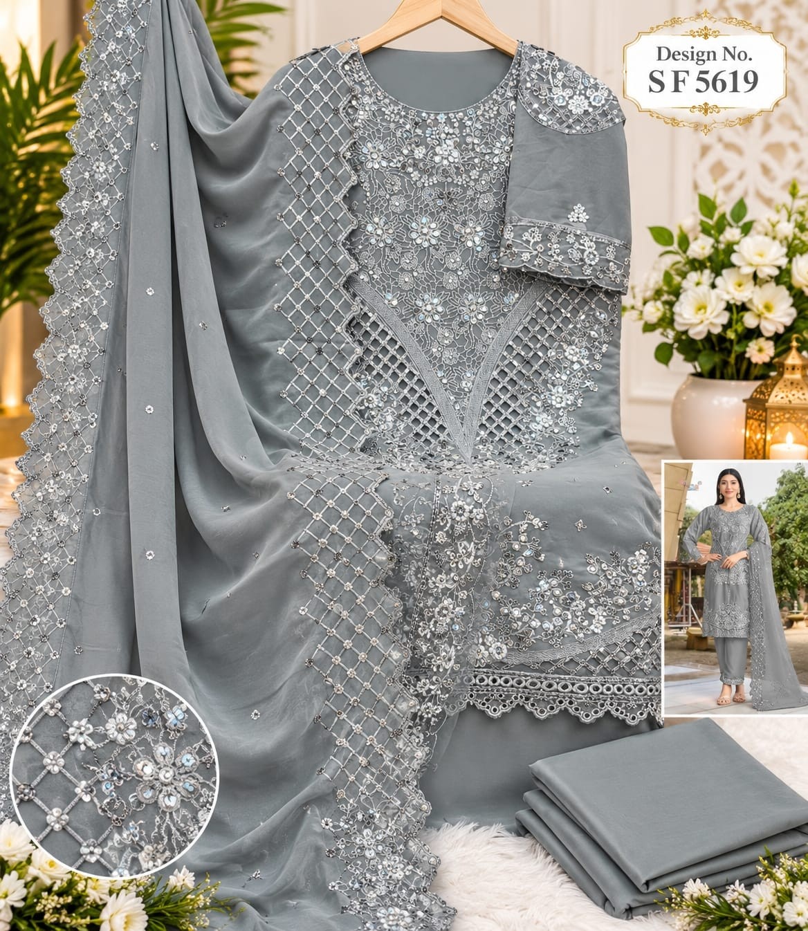 SF-5619 COLOR | Heavy Fox Georgette Hand Khatli Designer Suit