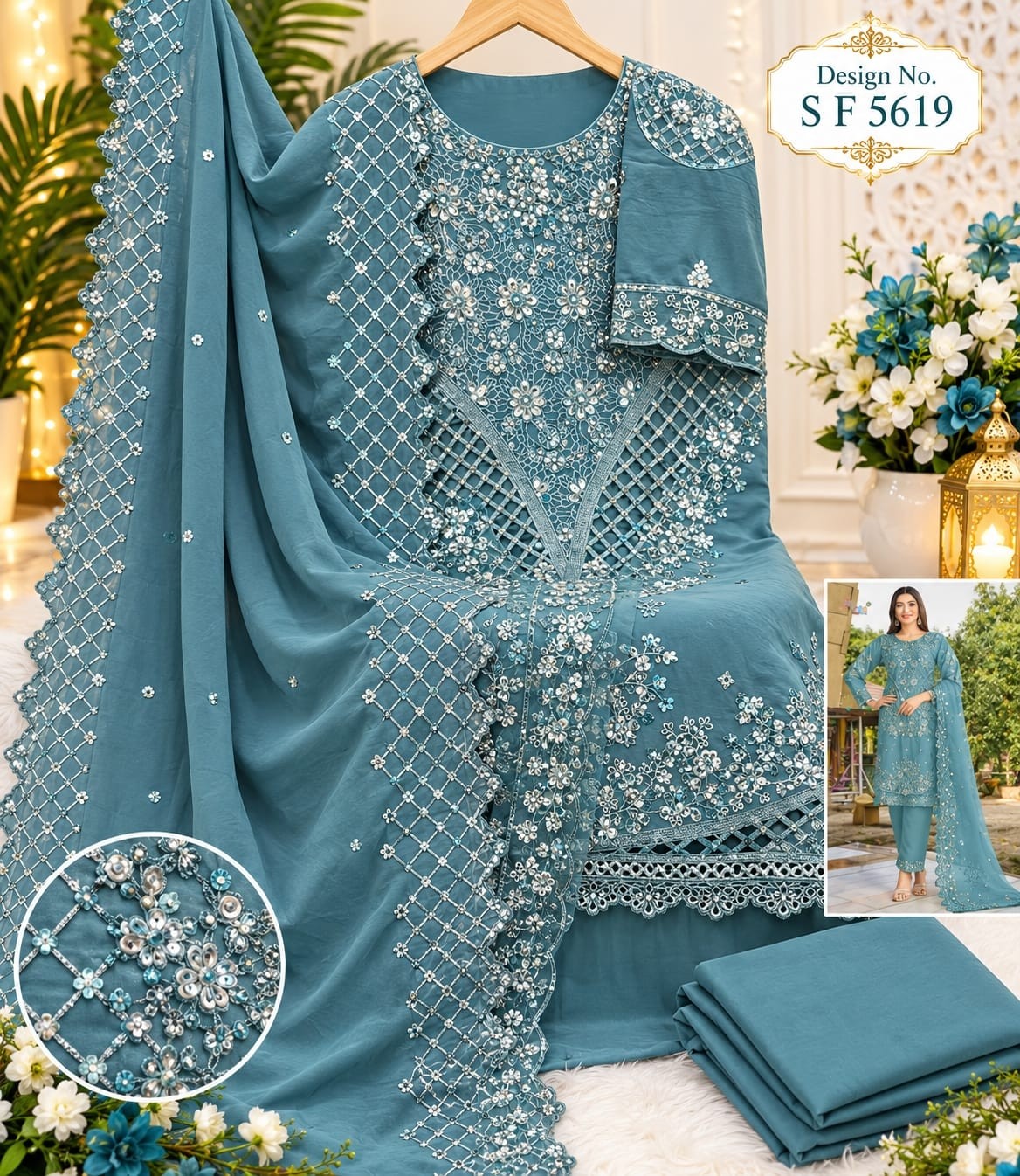 SF-5619 COLOR | Heavy Fox Georgette Hand Khatli Designer Suit