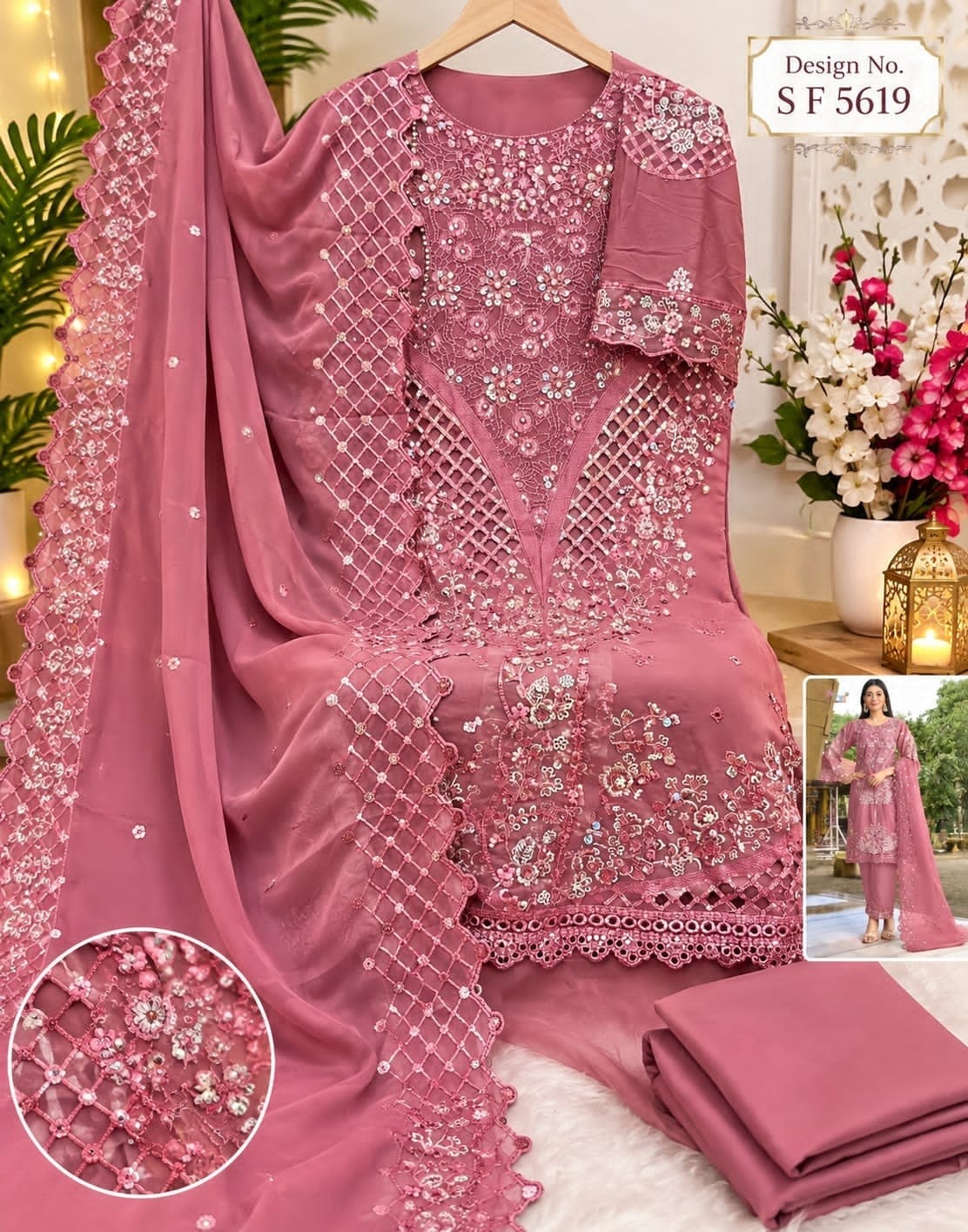 SF-5619 COLOR | Heavy Fox Georgette Hand Khatli Designer Suit