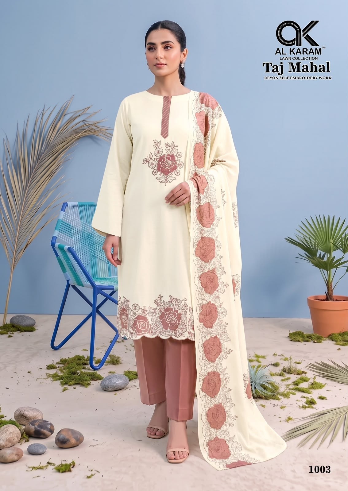 AL KARAM LAWN | TAJ MAHAL | Premium Rayon Embroidered Work Suit