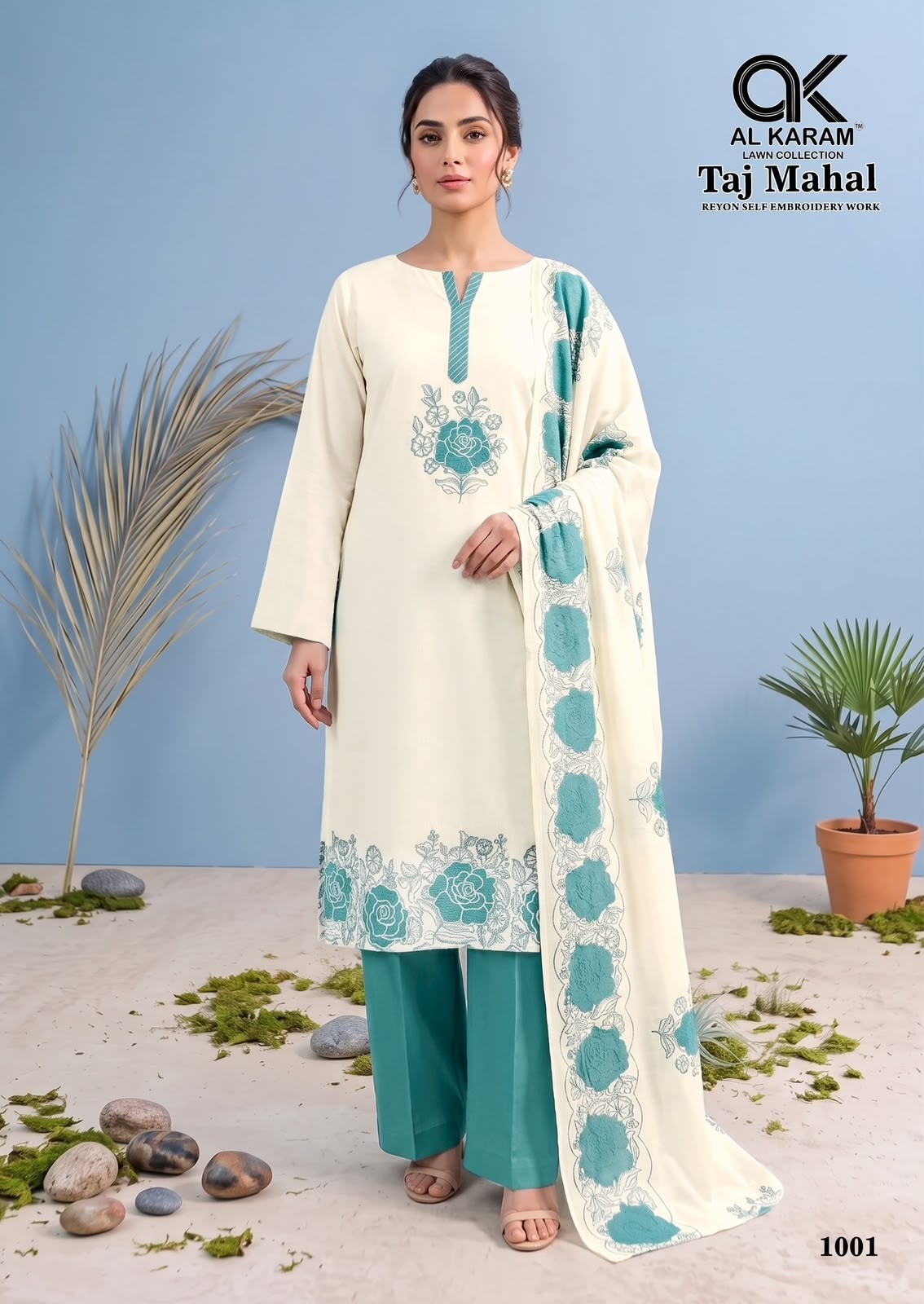 AL KARAM LAWN | TAJ MAHAL | Premium Rayon Embroidered Work Suit
