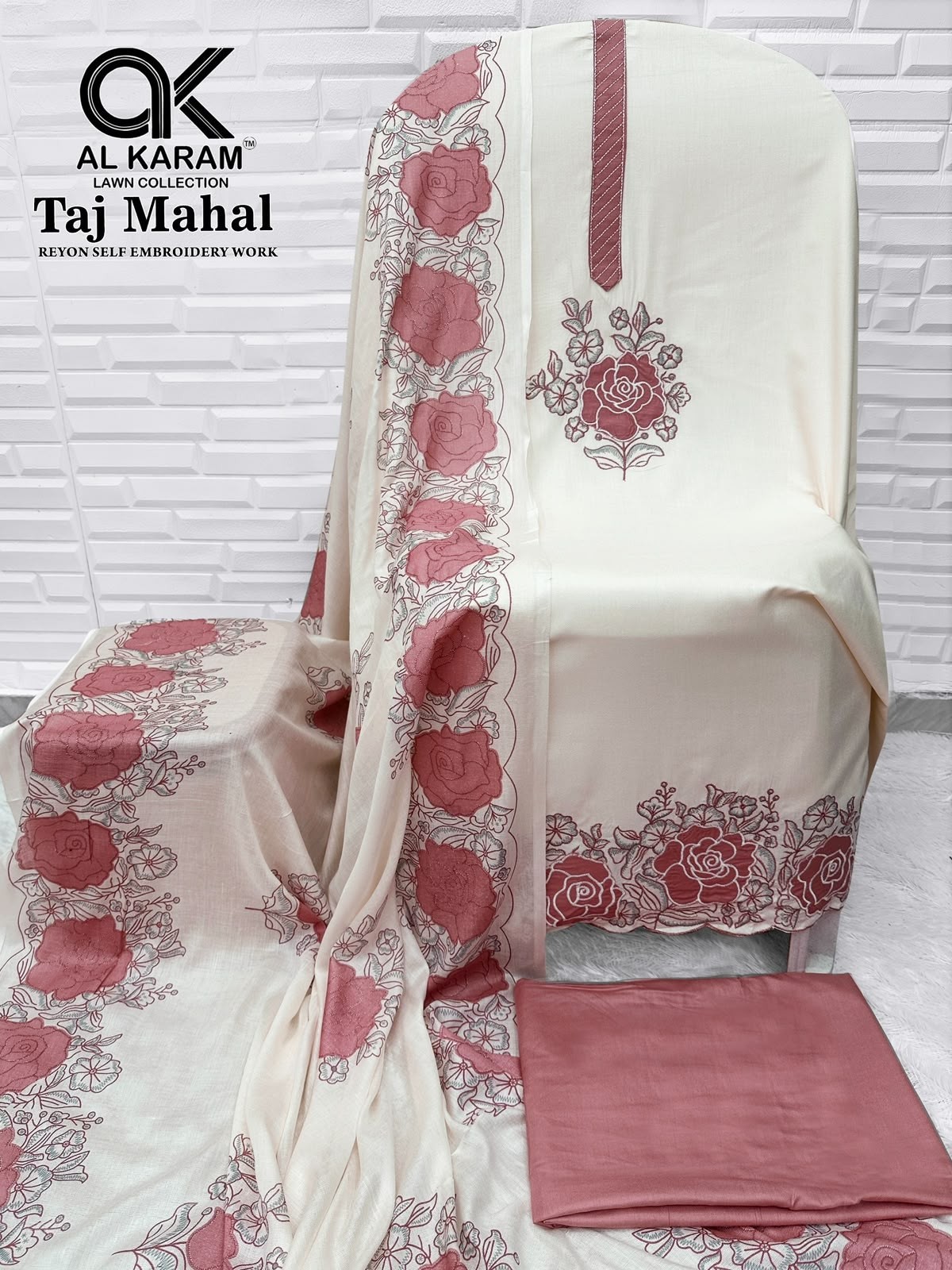 AL KARAM LAWN | TAJ MAHAL | Premium Rayon Embroidered Work Suit