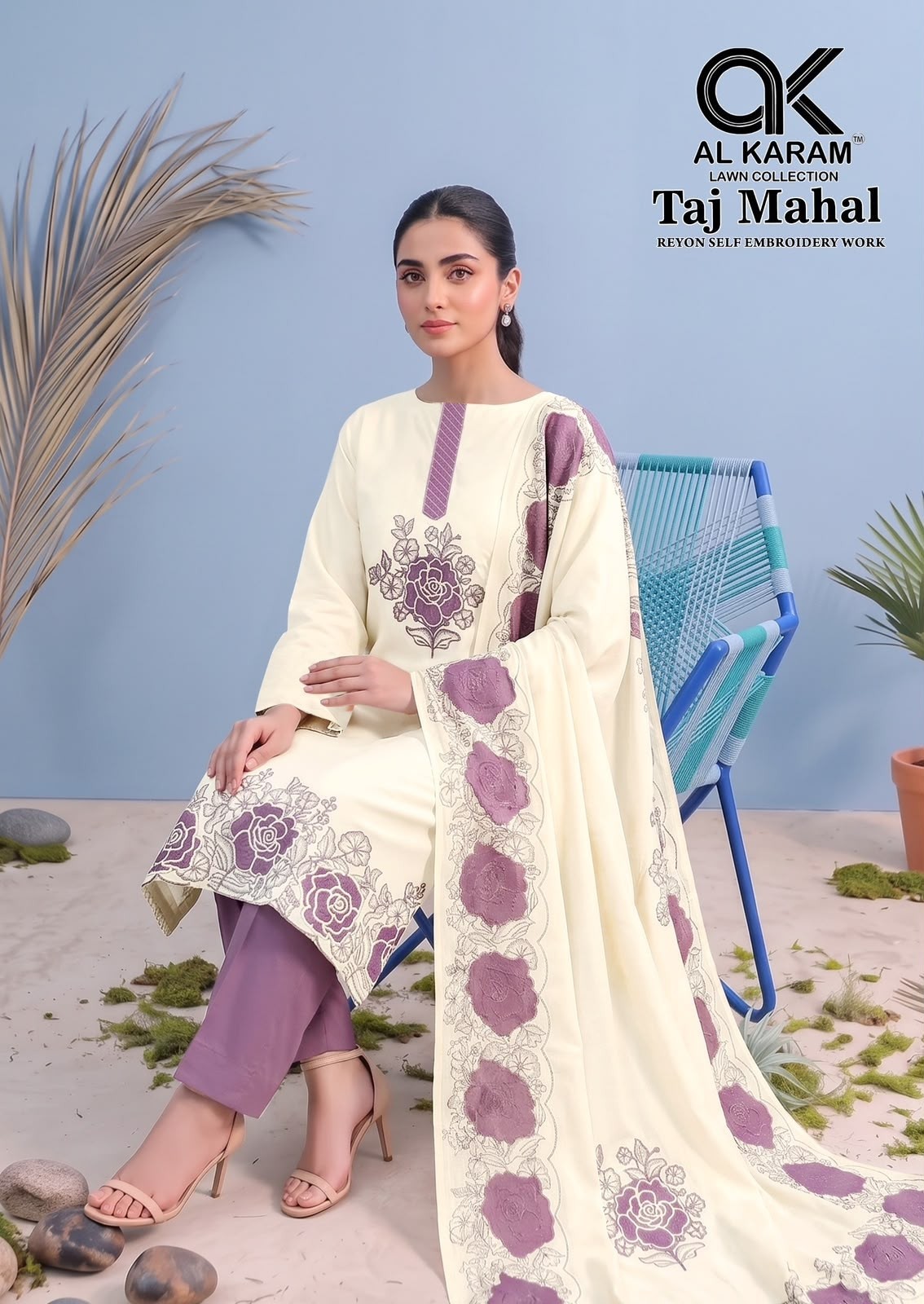 AL KARAM LAWN | TAJ MAHAL | Premium Rayon Embroidered Work Suit
