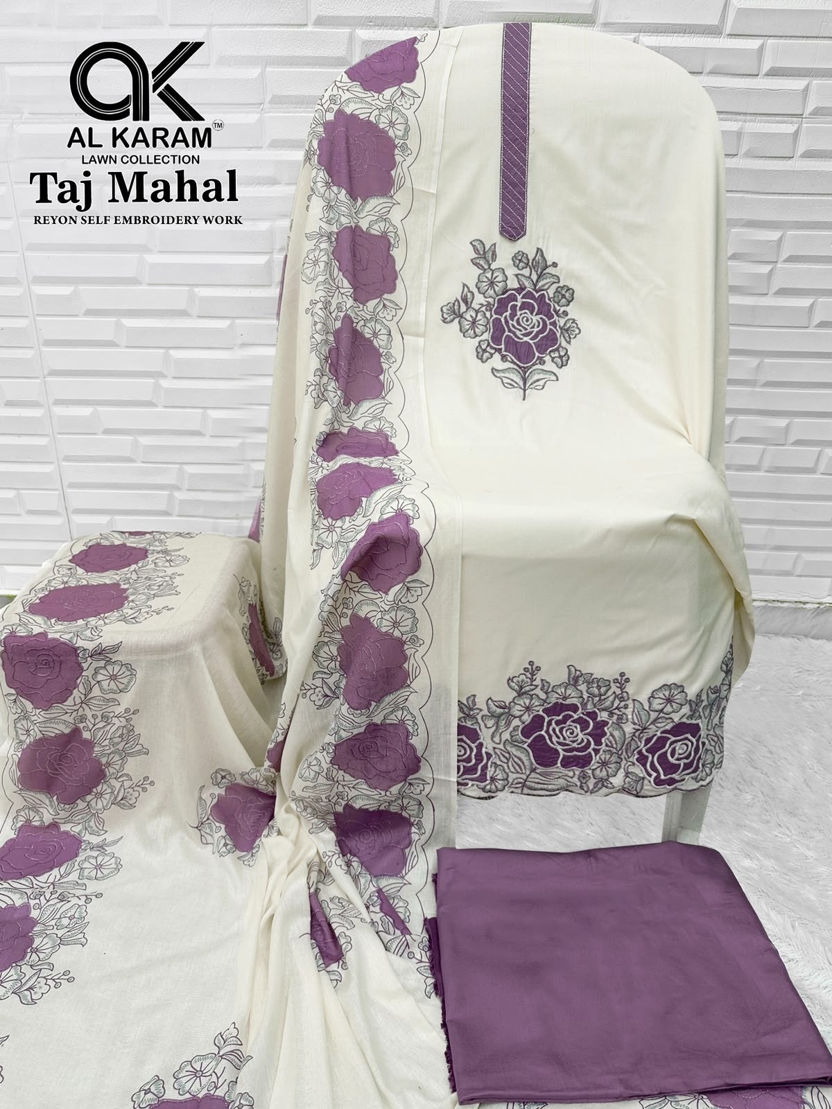 AL KARAM LAWN | TAJ MAHAL | Premium Rayon Embroidered Work Suit