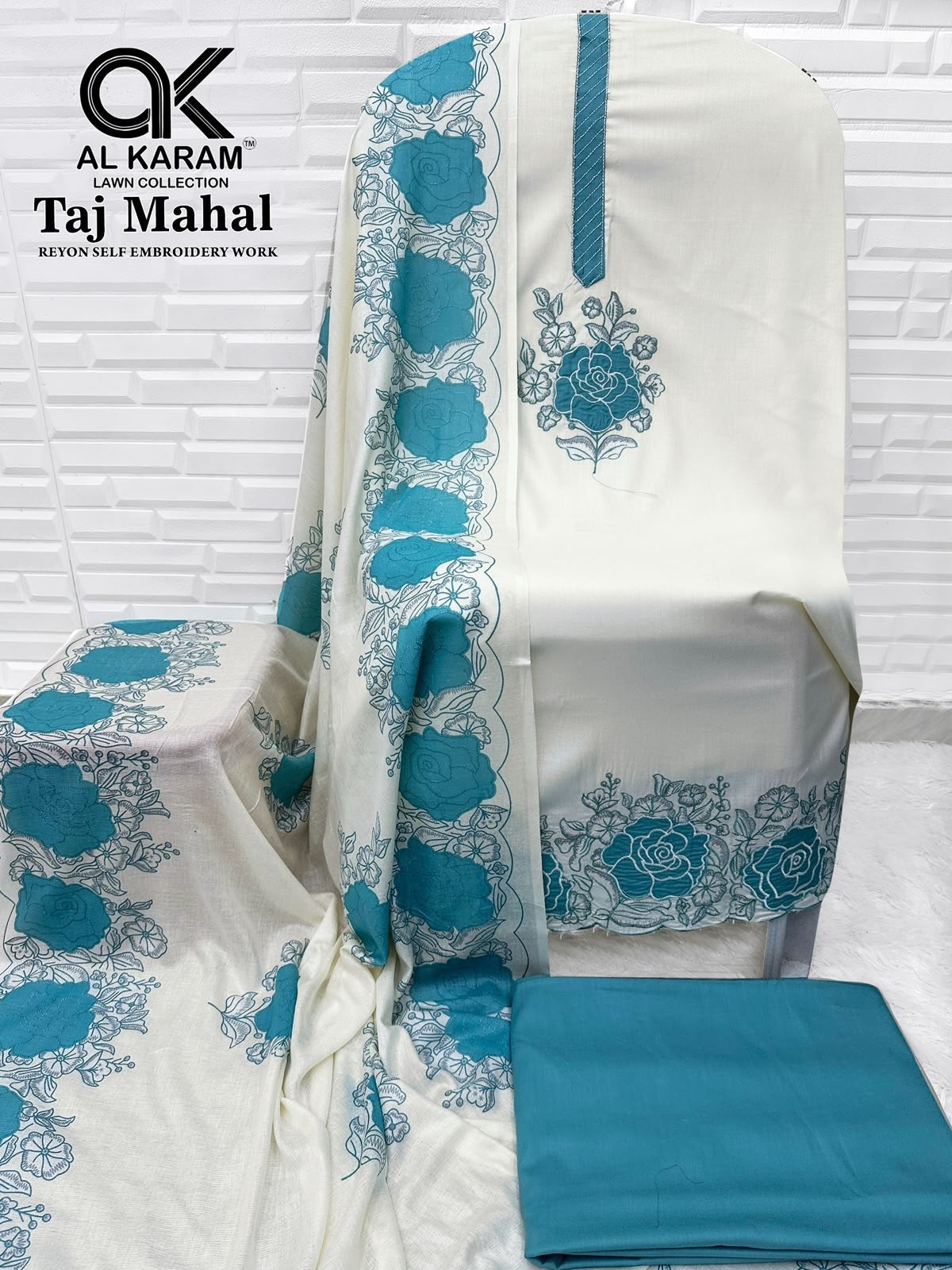 AL KARAM LAWN | TAJ MAHAL | Premium Rayon Embroidered Work Suit