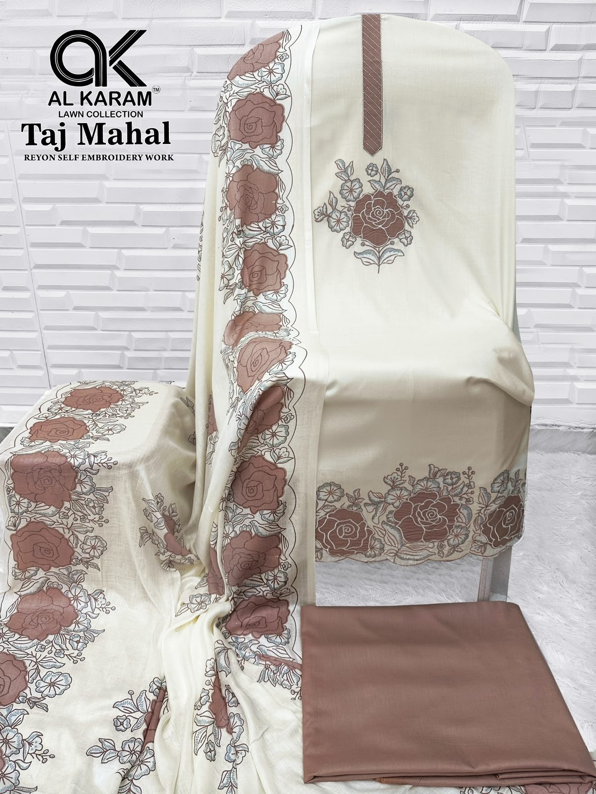 AL KARAM LAWN | TAJ MAHAL | Premium Rayon Embroidered Work Suit