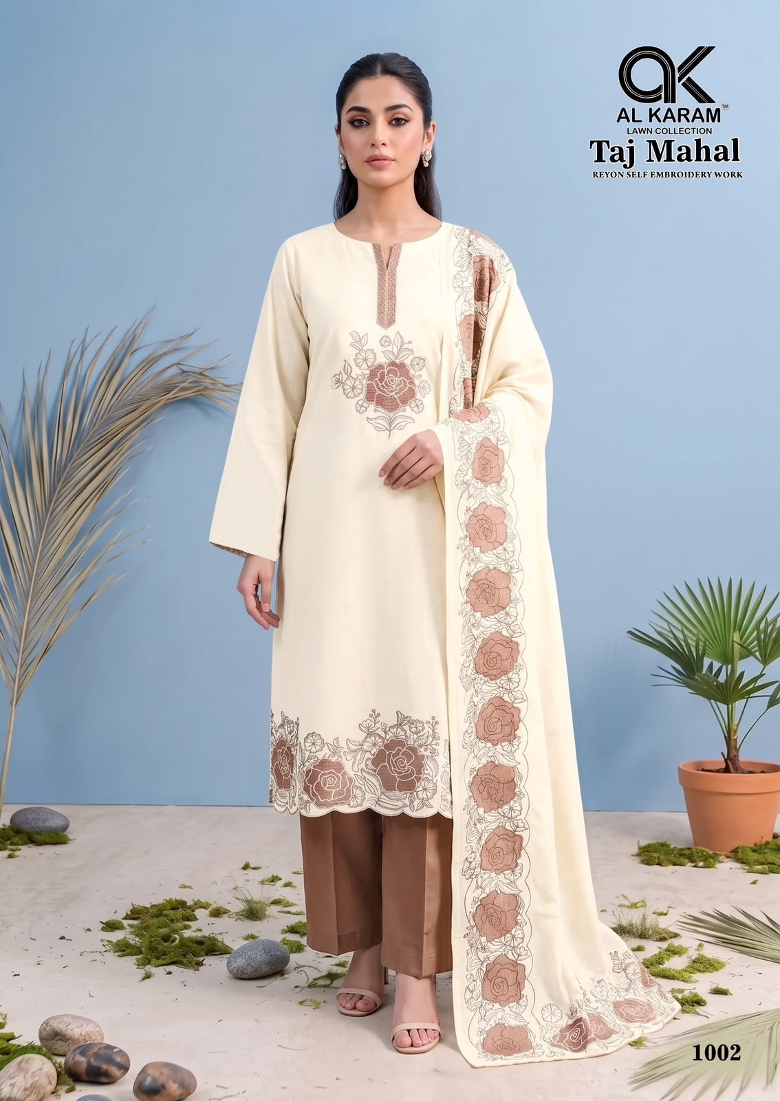 AL KARAM LAWN | TAJ MAHAL | Premium Rayon Embroidered Work Suit