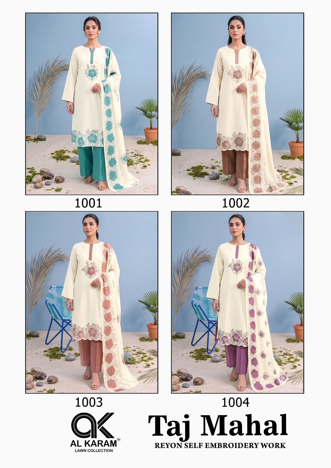 AL KARAM LAWN | TAJ MAHAL | Premium Rayon Embroidered Work Suit