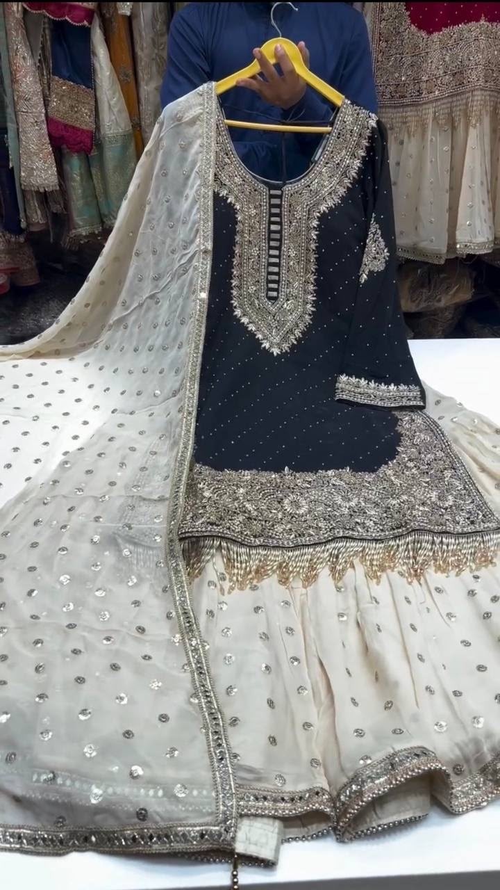 KF-1710 | Heavy Faux Georgette Embroidered Sharara Collection