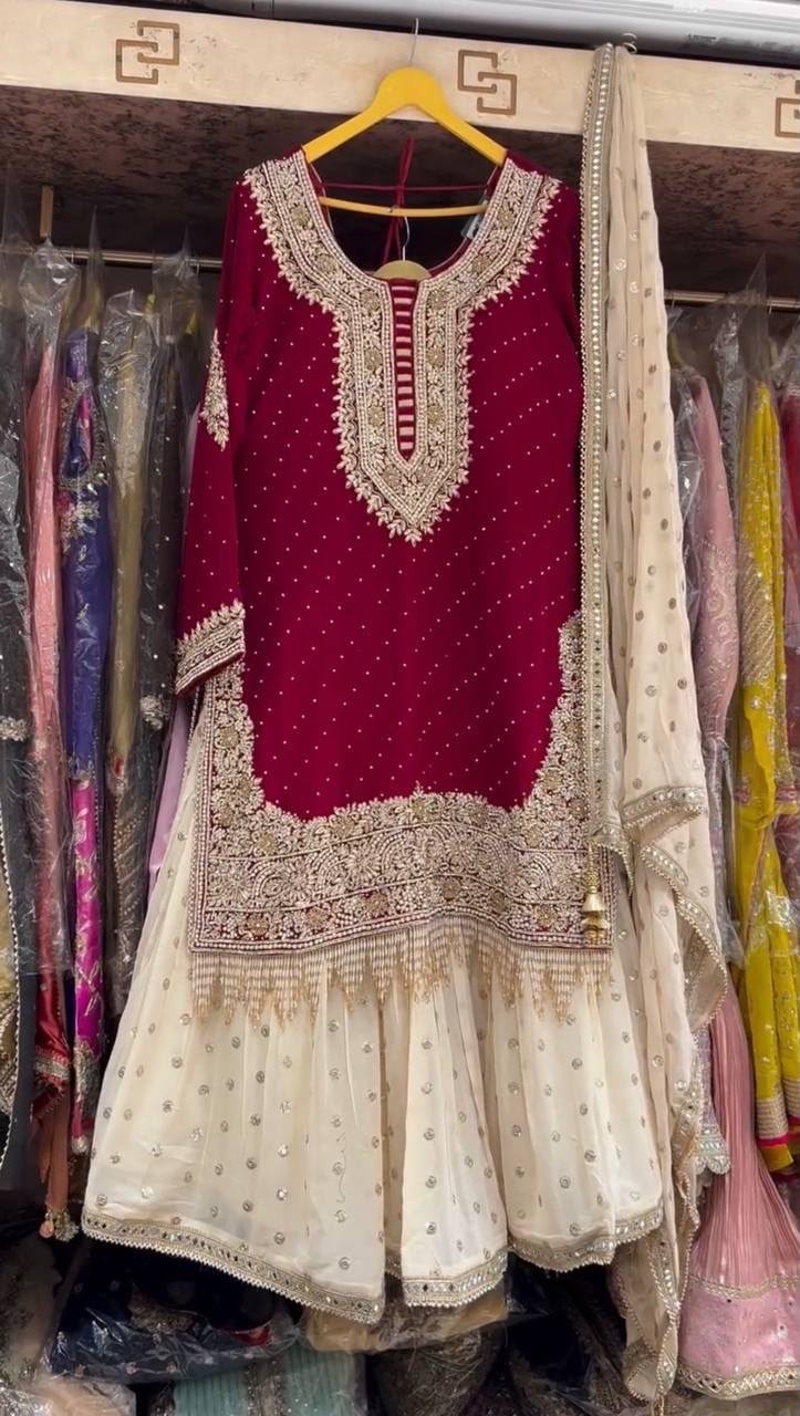 KF-1710 | Heavy Faux Georgette Embroidered Sharara Collection