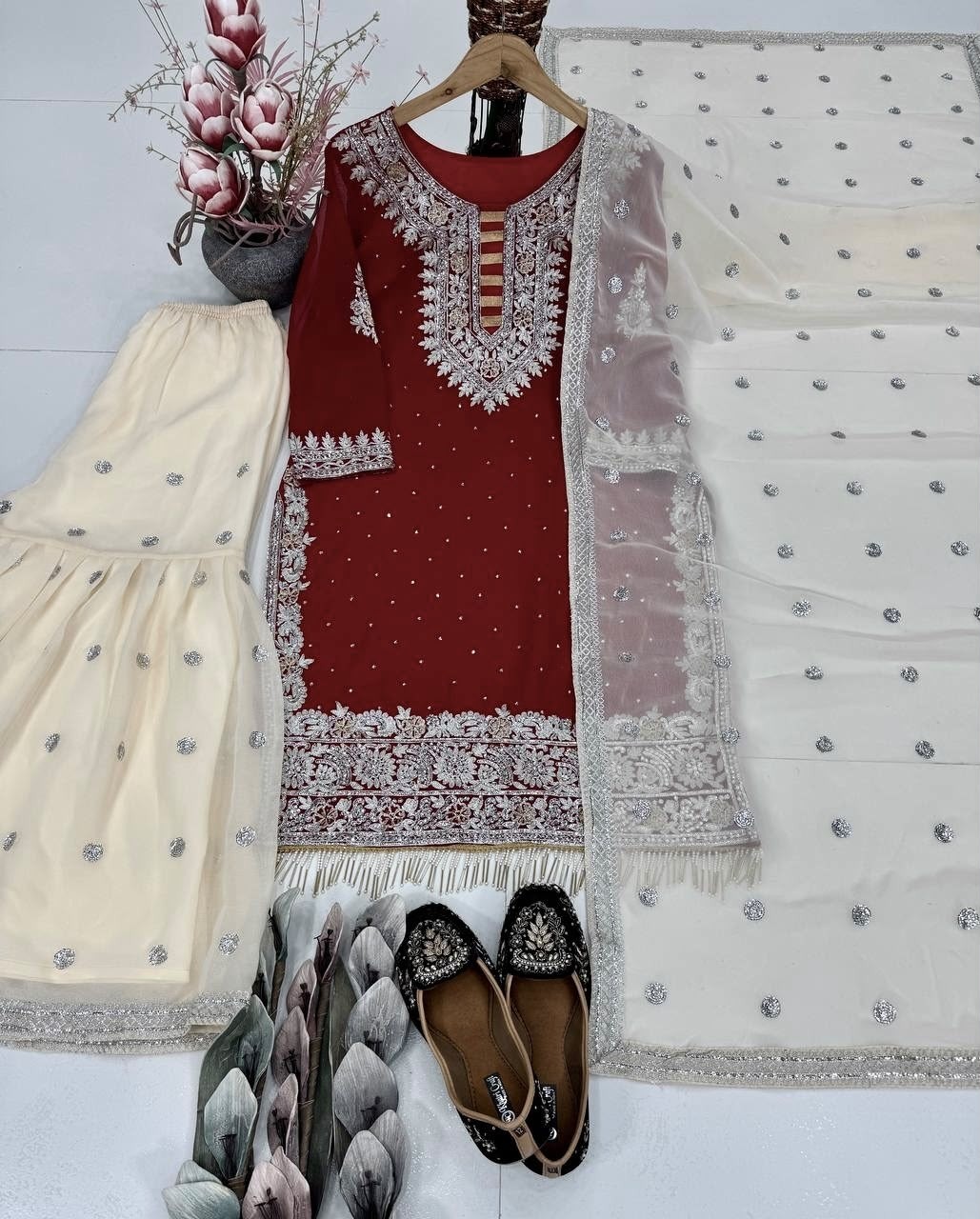 KF-1710 | Heavy Faux Georgette Embroidered Sharara Collection