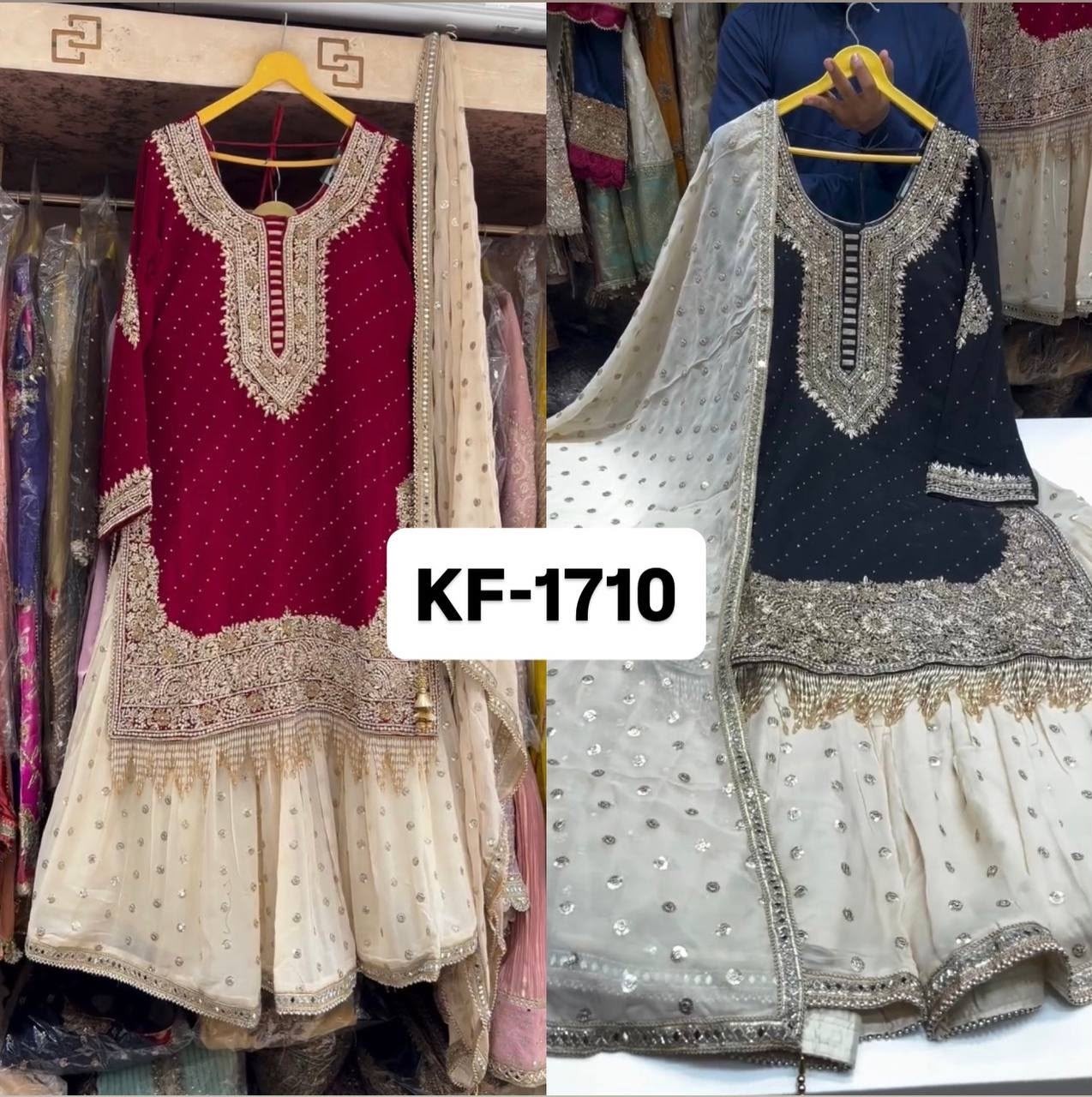 KF-1710 | Heavy Faux Georgette Embroidered Sharara Collection