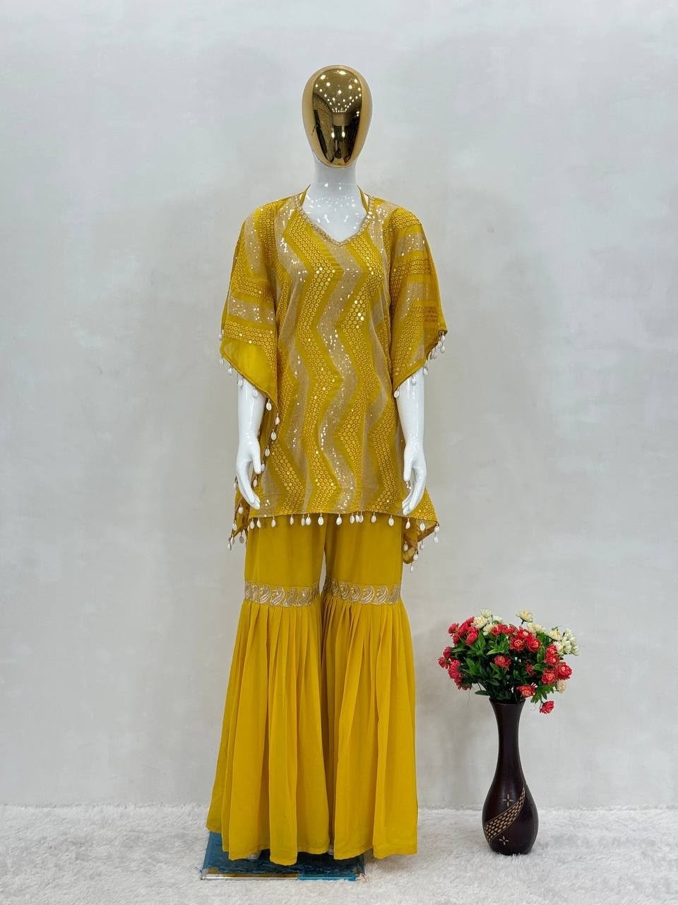 ST-205 | Heavy Faux Georgette 3mm Sequence Designer Kaftan