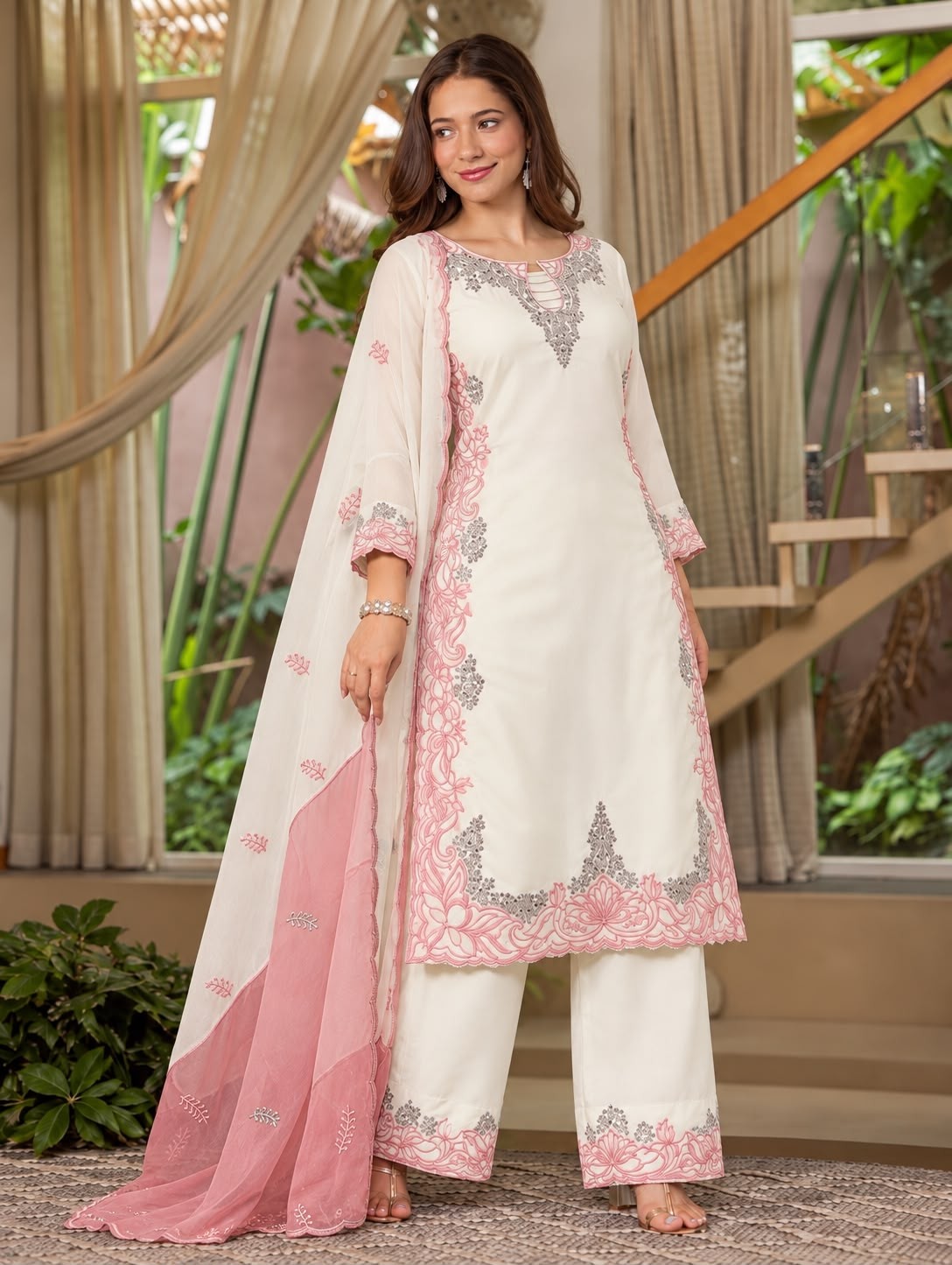HK-1750 | BS Satin Silk Pakistani Embroidered Designer Collection