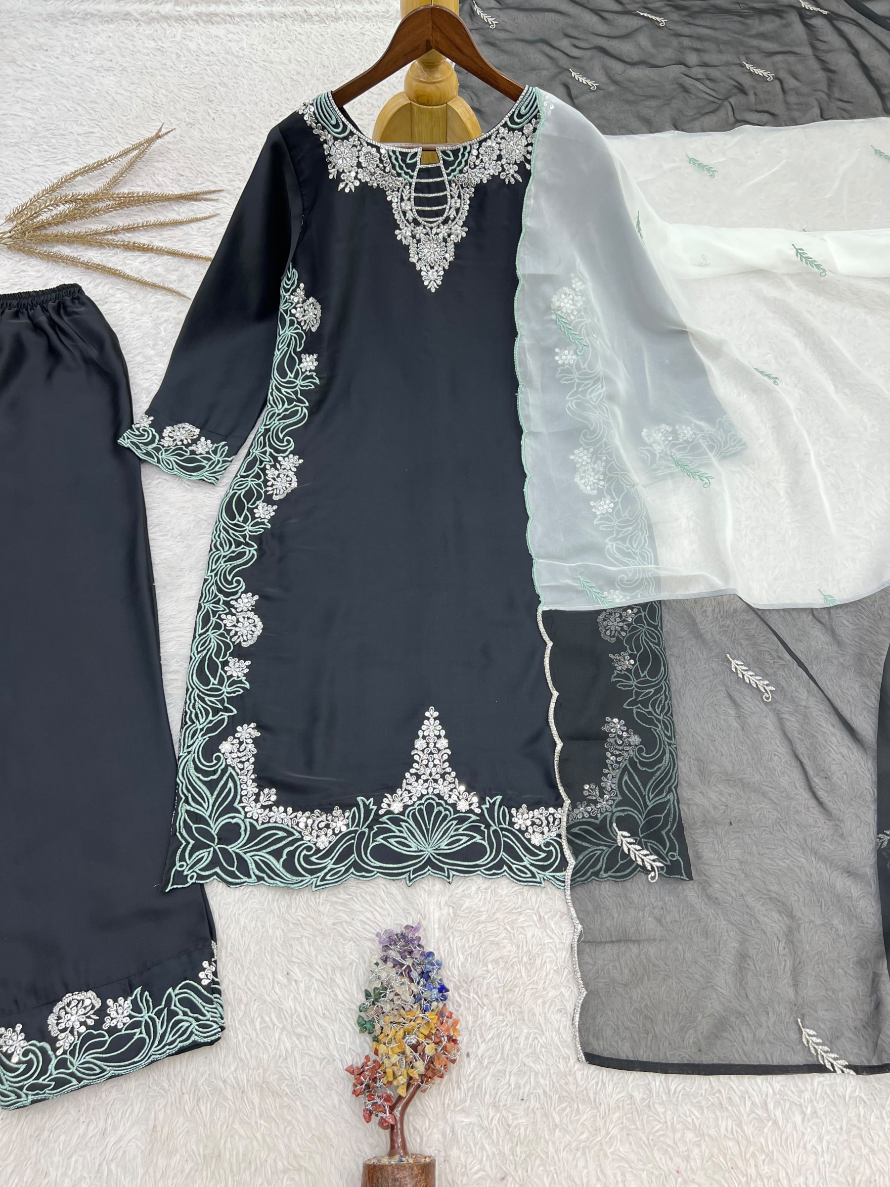 HK-1750 | BS Satin Silk Pakistani Embroidered Designer Collection