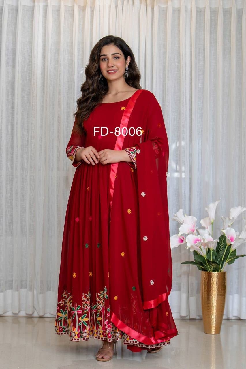 FD-8006 | Pure Fox Georgette Shine Embroidery Designer Gown