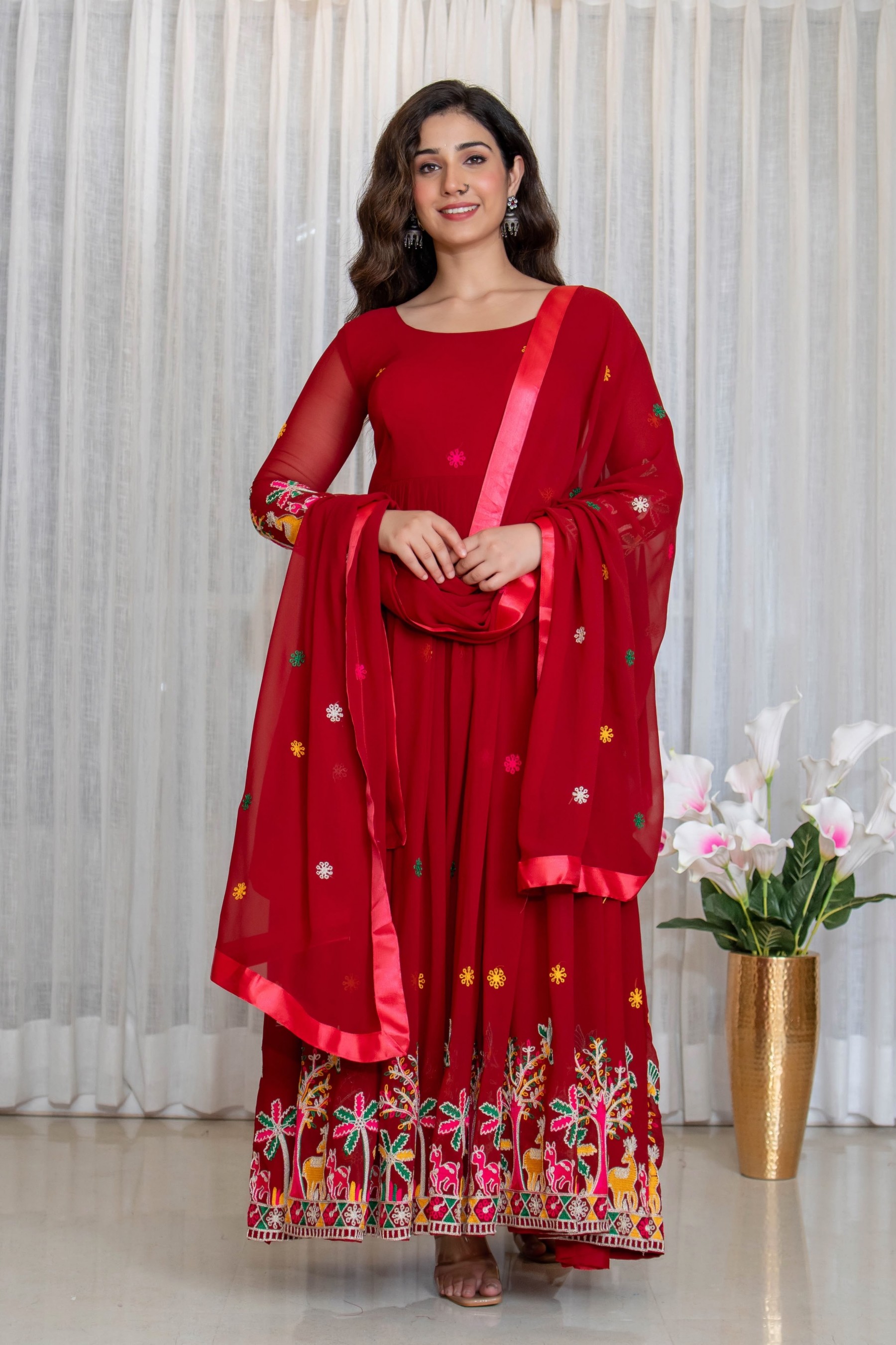 FD-8006 | Pure Fox Georgette Shine Embroidery Designer Gown