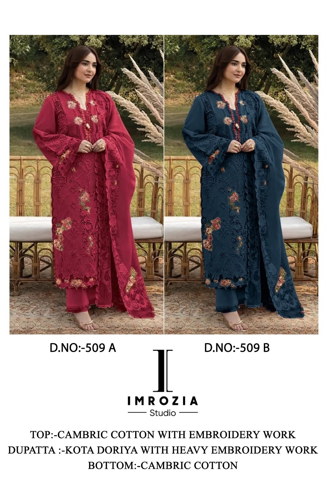 IMROZIA STUDIO | 509 (AB) | Cambric Cotton Embroidered Collection