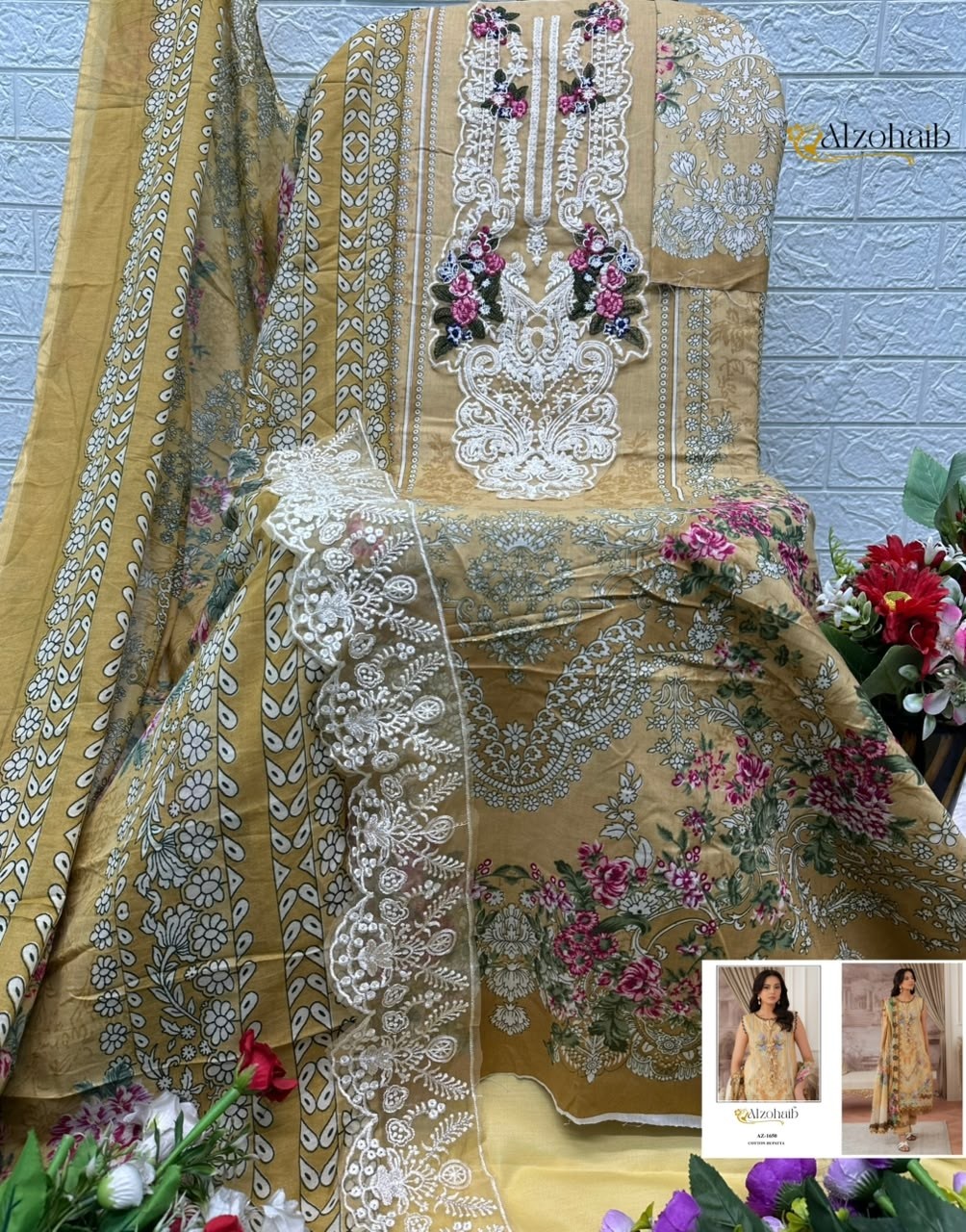 Shop ALZOHAIB SHIFA VOL-1 Pakistani concept suits with a pure cotton heavy patch work top, semi lawn bottom and cotton or chiffon dupatta from ₹675.
