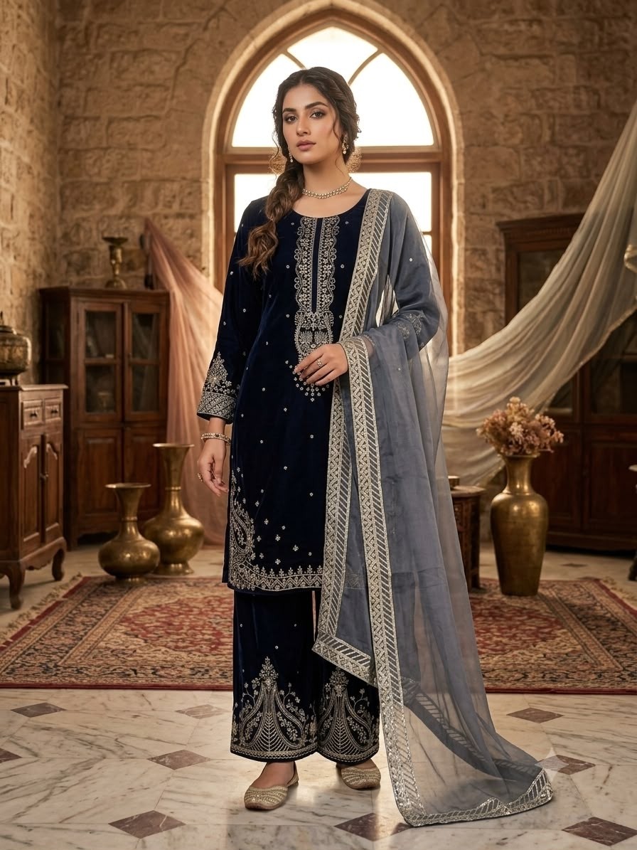 BE-516 | Premium Velvet Sequence Embroidered Winter Collection