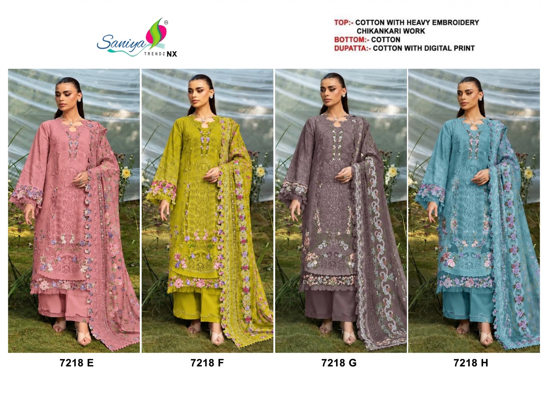 SANIYA TRENDZ | 7218 | Cotton Chikankari Embroidery Collection