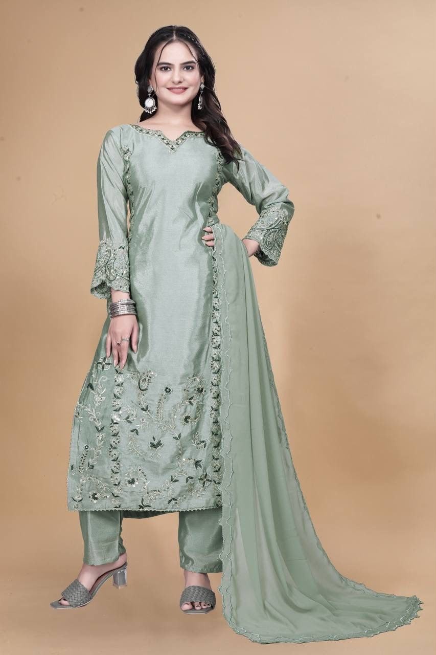 JD-569 | Pure Chinon Silk Thread & Sequence Embroidery Collection