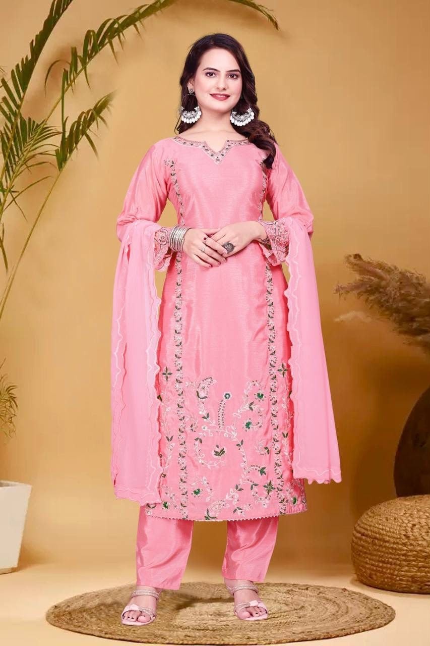JD-569 | Pure Chinon Silk Thread & Sequence Embroidery Collection