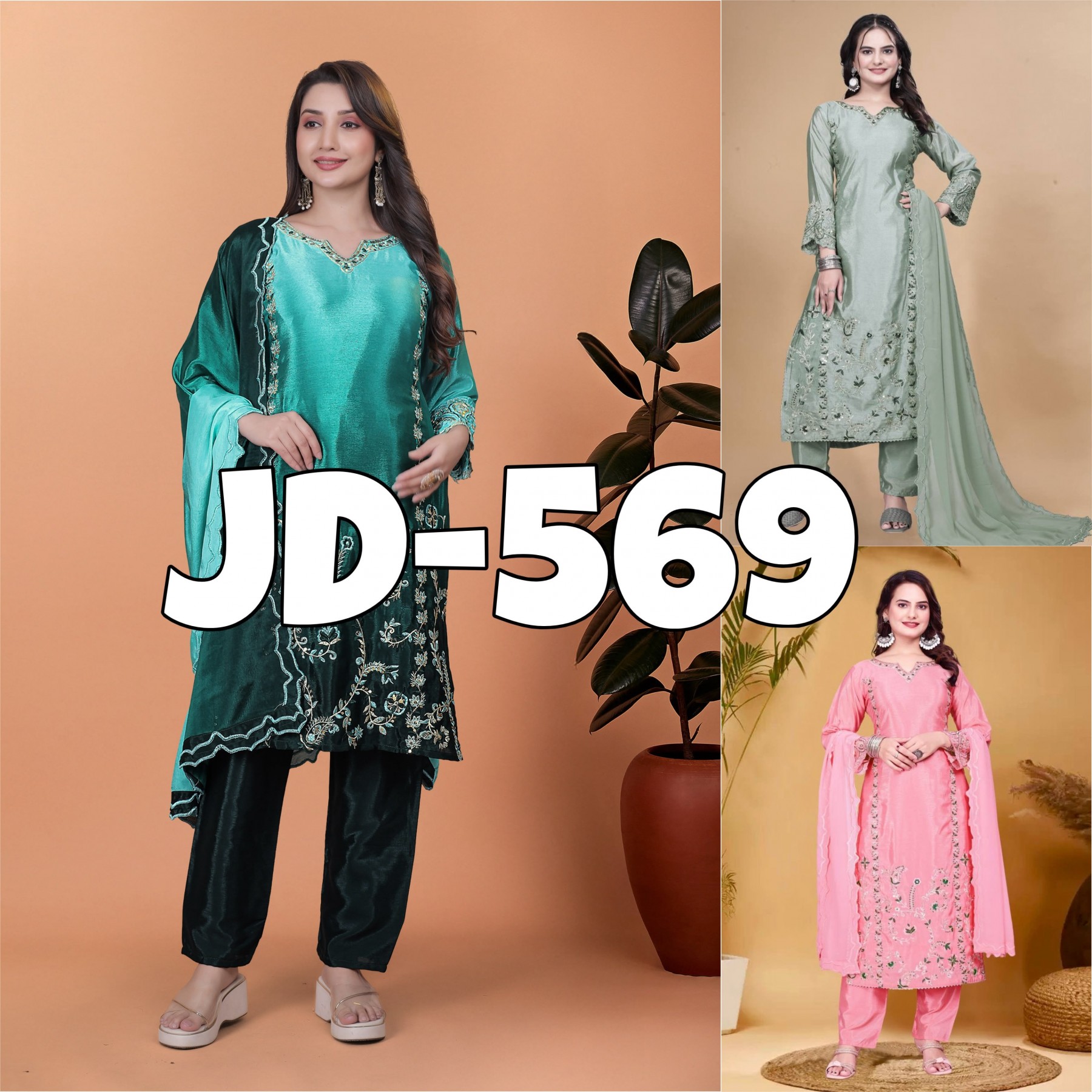 JD-569 | Pure Chinon Silk Thread & Sequence Embroidery Collection