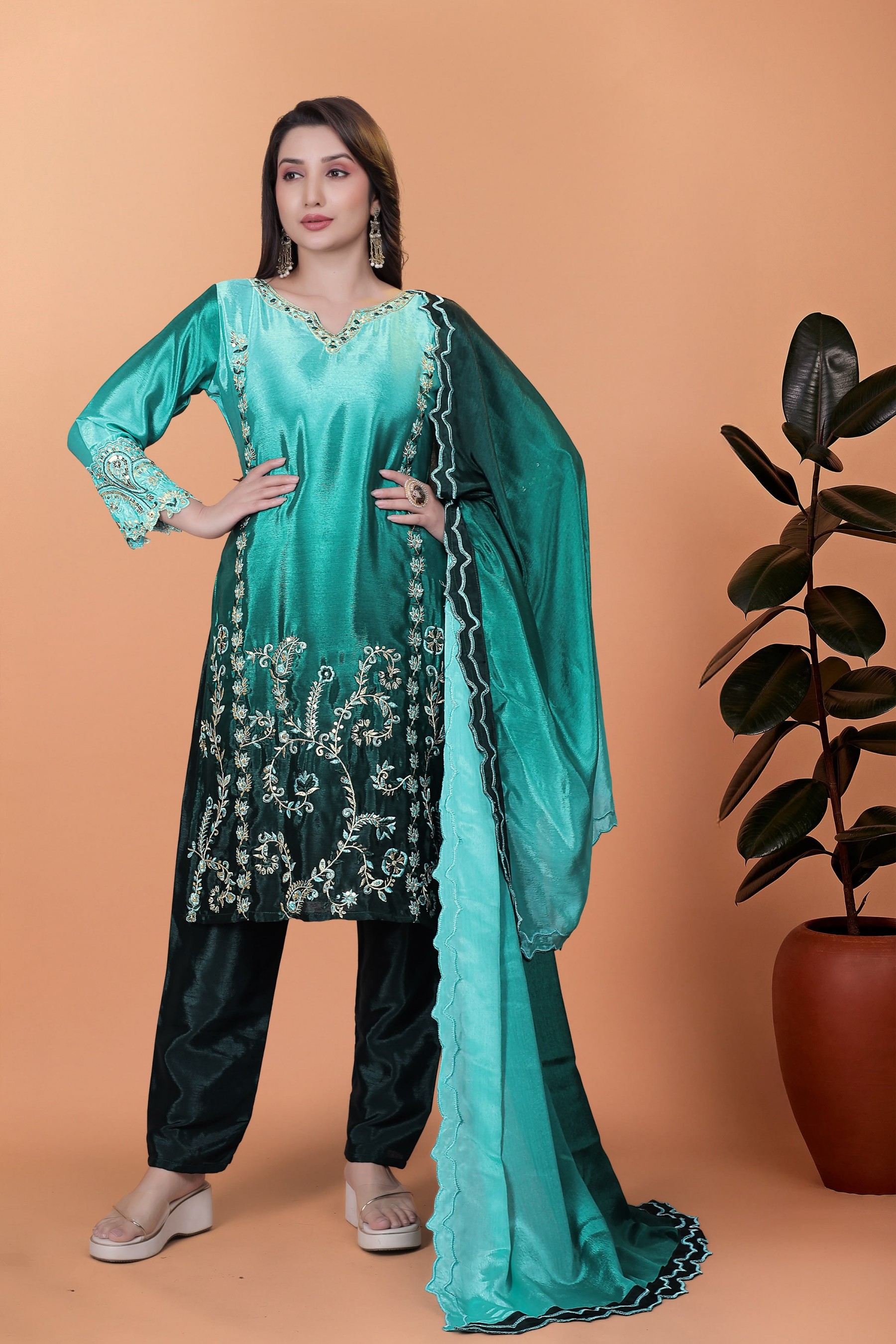 JD-569 | Pure Chinon Silk Thread & Sequence Embroidery Collection