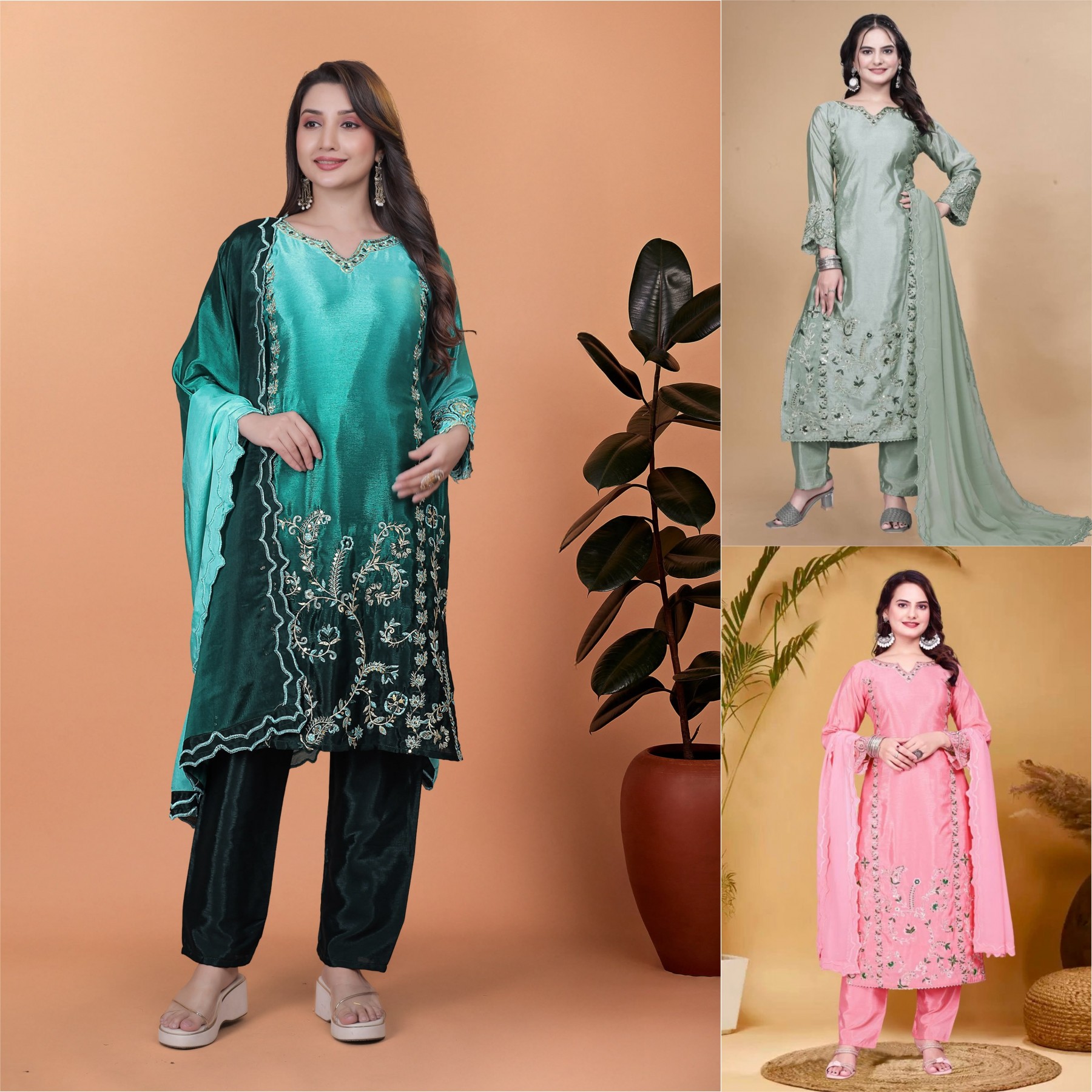 JD-569 | Pure Chinon Silk Thread & Sequence Embroidery Collection
