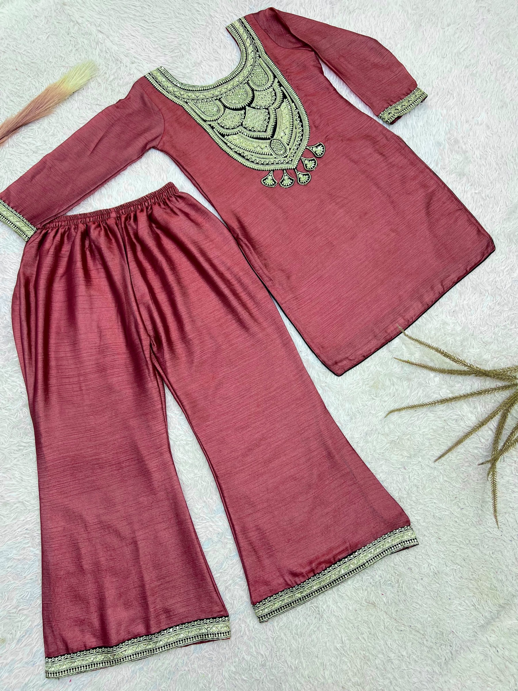 JL-1077 | Pure Solar Chiffon Silk Embroidery Sequence Co-Ord Collection