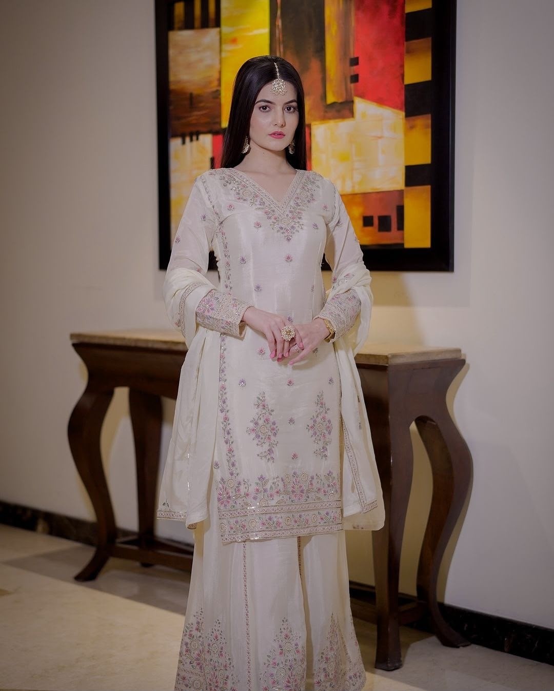 HK-1654 | Pure Chinon Silk Heavy Embroidery & Sequins Palazzo Collection