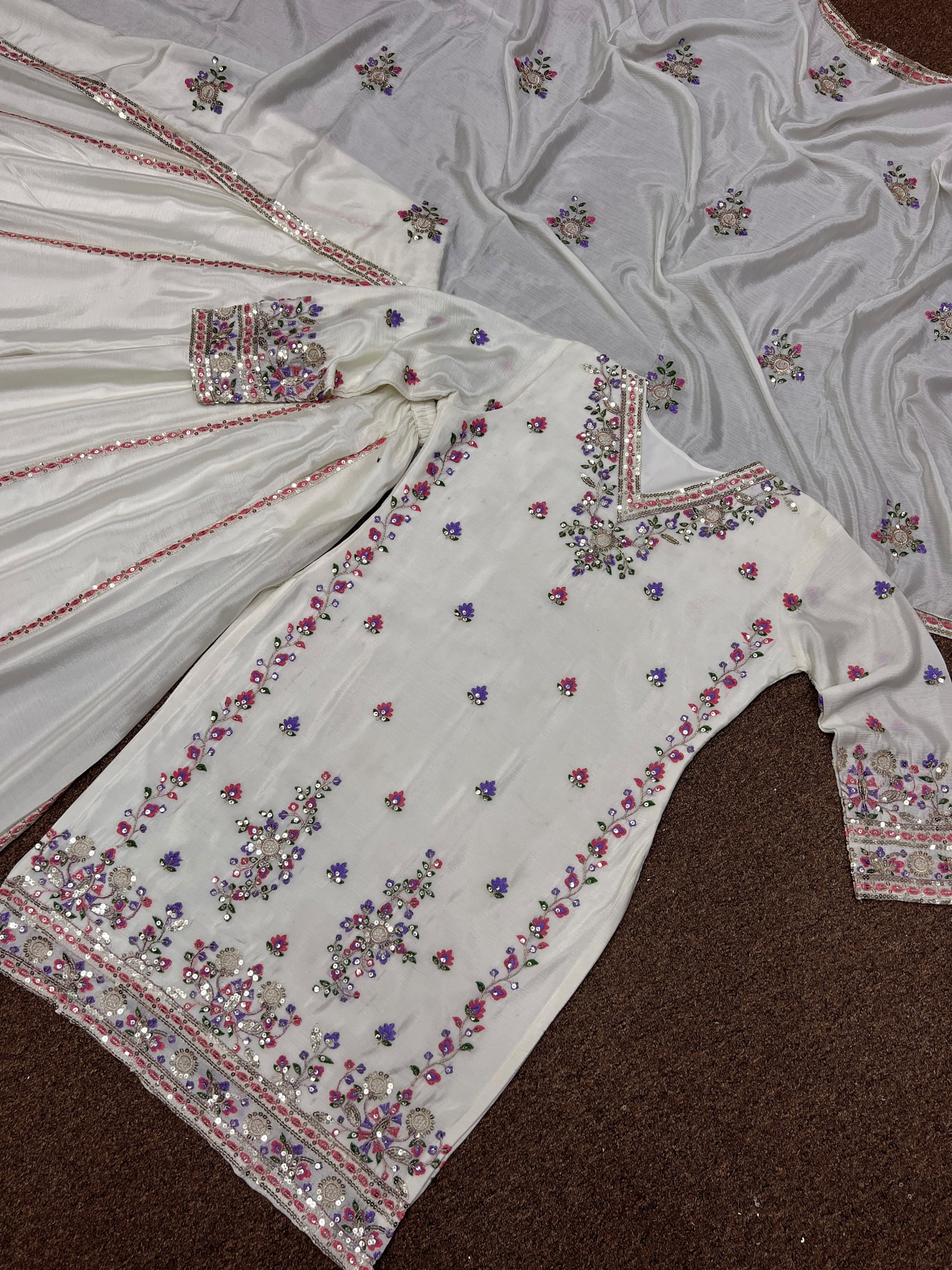 HK-1654 | Pure Chinon Silk Heavy Embroidery & Sequins Palazzo Collection