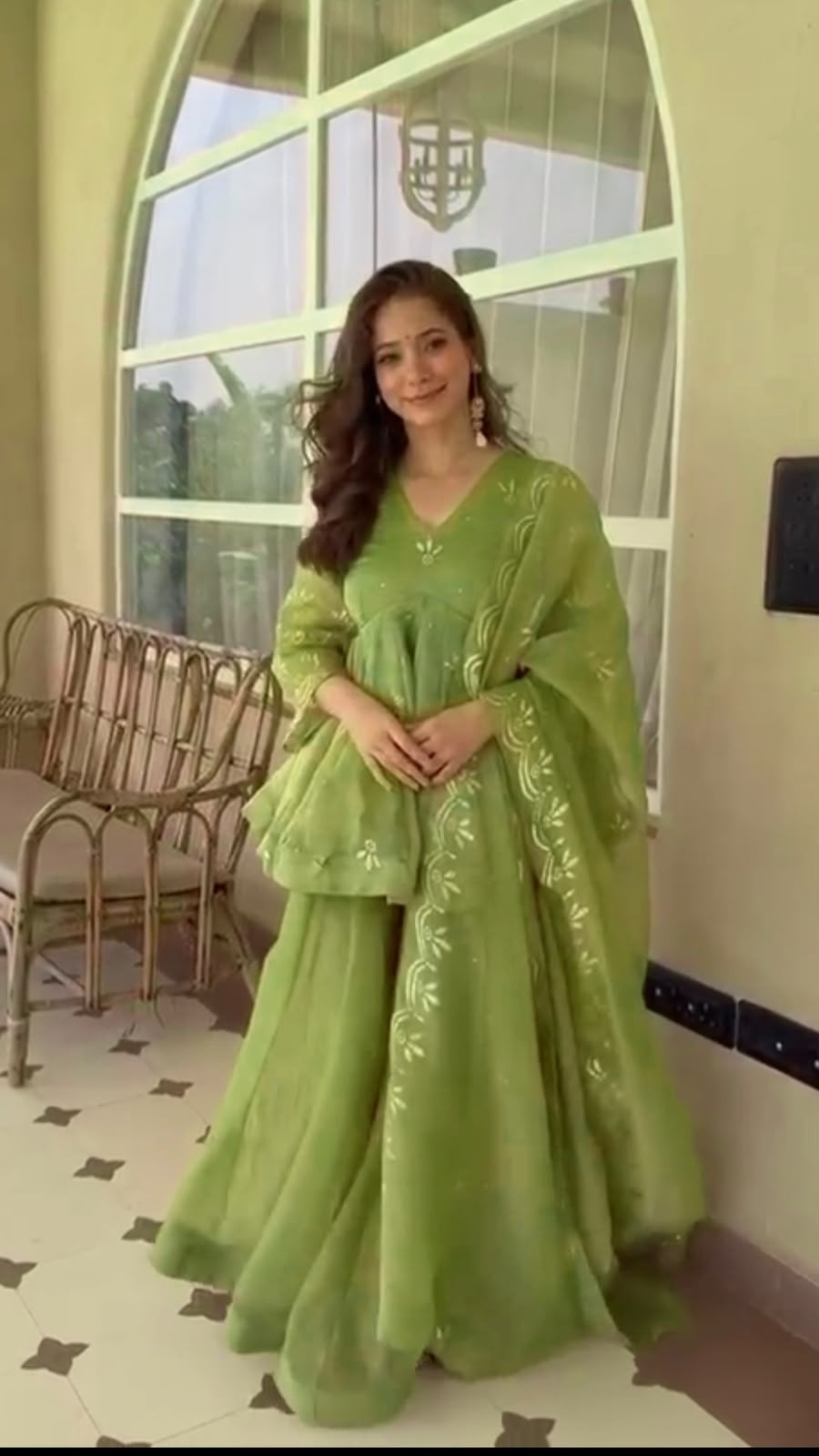 Shop 5000 Series 6084 Salsa Silk palazzo suit with Mukesh work top, stitched elastic-waist palazzo and four-side border dupatta. ₹1,499. Ready to ship.