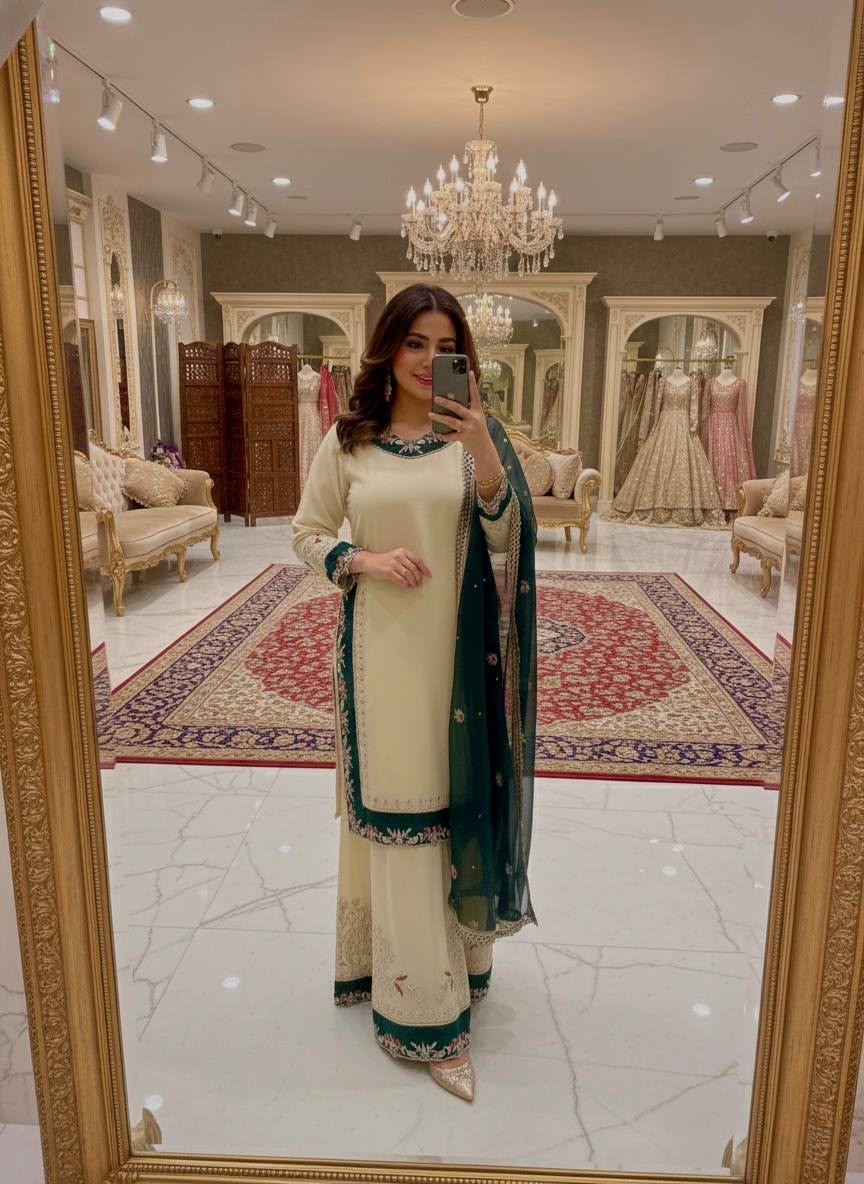 DB-33 | Heavy Faux Georgette Embroidery Sequence & Rivet Moti Palazzo Collection