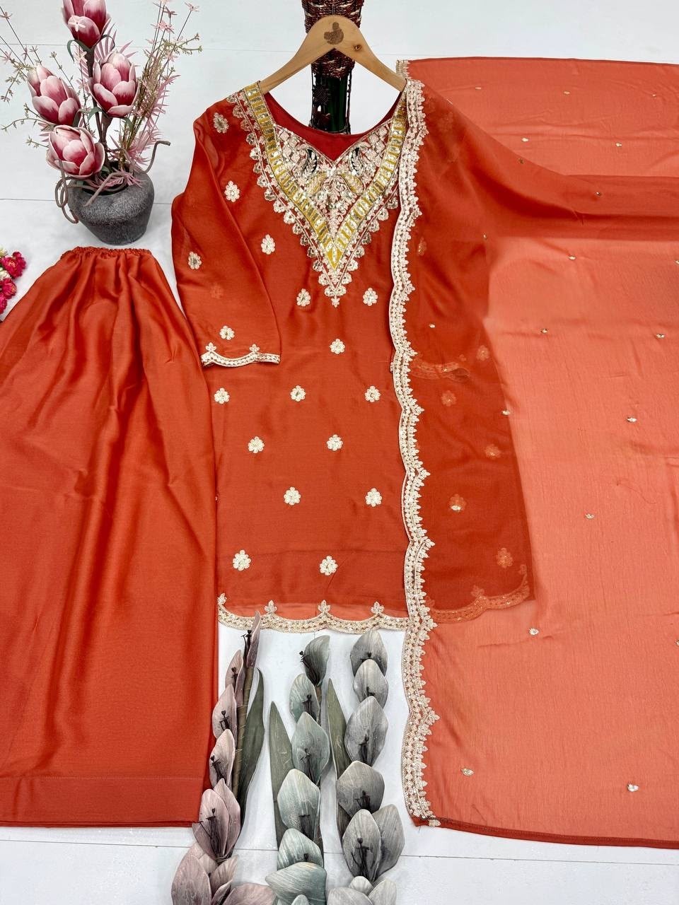 ST-243 | Heavy Natural Silk Embroidery Chine Sequence Sharara Collection