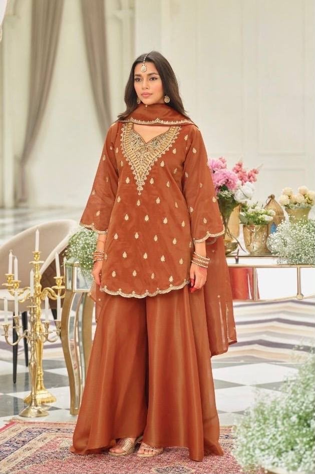 ST-243 | Heavy Natural Silk Embroidery Chine Sequence Sharara Collection