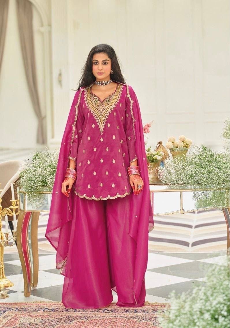 ST-243 | Heavy Natural Silk Embroidery Chine Sequence Sharara Collection