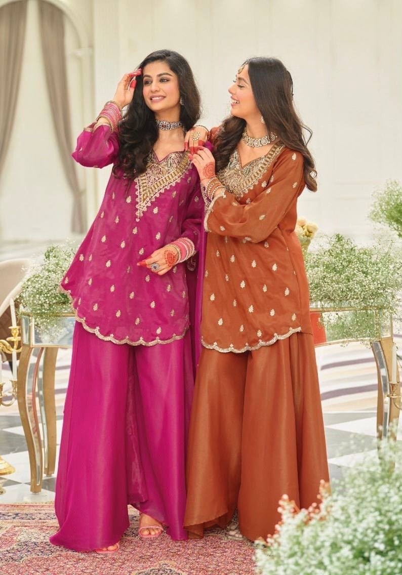 ST-243 | Heavy Natural Silk Embroidery Chine Sequence Sharara Collection
