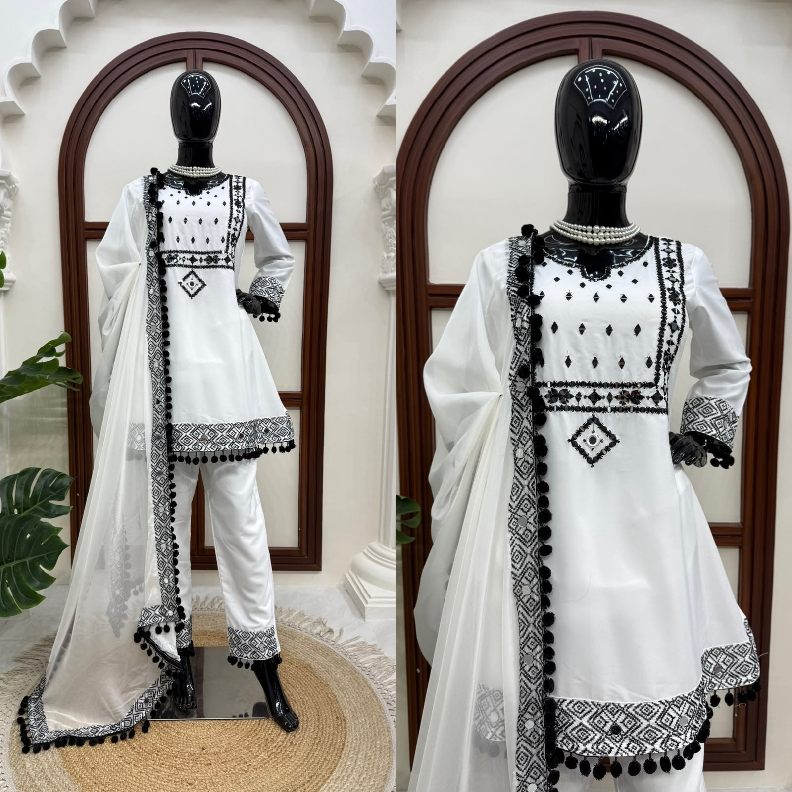 5000 Series | 6070 | Natural Crepe Thread Embroidery & Real Mirror Work Collection