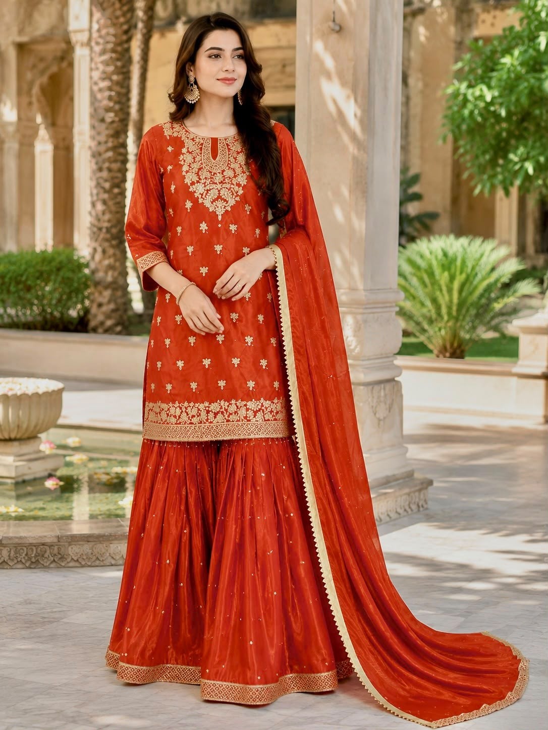 JL-1055 | Pure GMY Silk Embroidery Sequence & Riveted Moti Sharara Collection