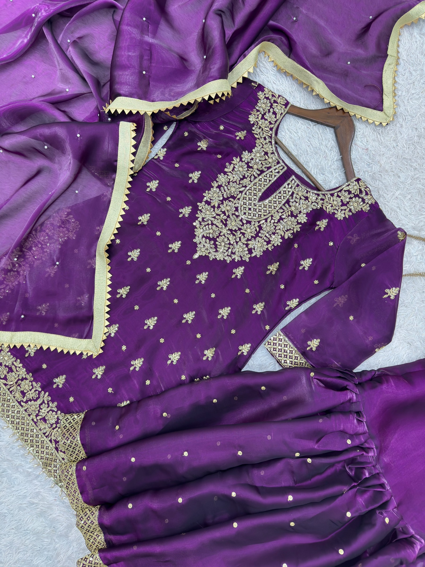 JL-1055 | Pure GMY Silk Embroidery Sequence & Riveted Moti Sharara Collection