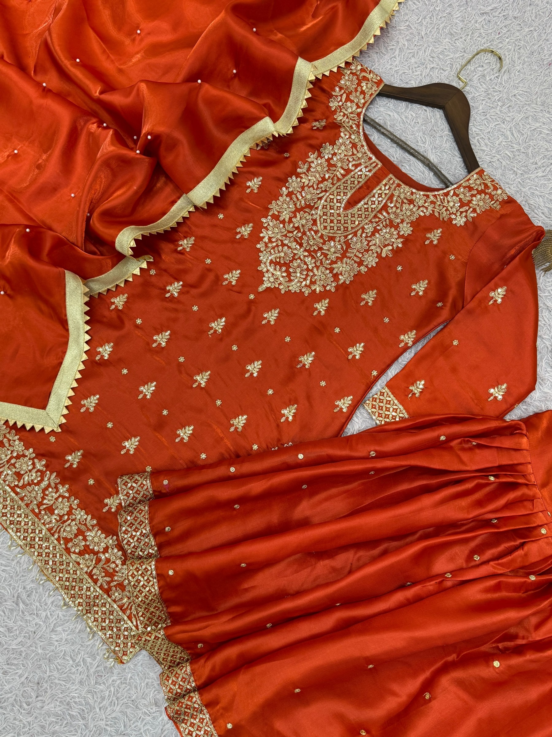 JL-1055 | Pure GMY Silk Embroidery Sequence & Riveted Moti Sharara Collection