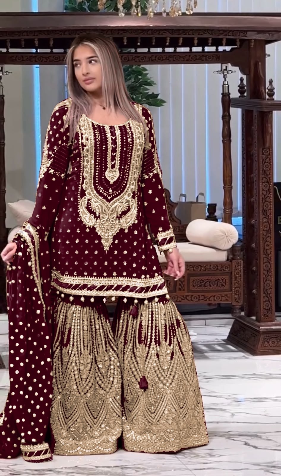 AD210 | Heavy Faux Georgette Embroidery 5 MM Sequence Designer Palazzo Collection